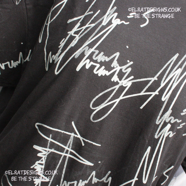 ElRat Throwing Muses 2024 handwritten by Kristin Hersh, One-of-a-Kind Messy Print, Imperfect art shirt. Hand printed, by me, Just for you. Only at ElRat Designs. elratdesigns.co.uk