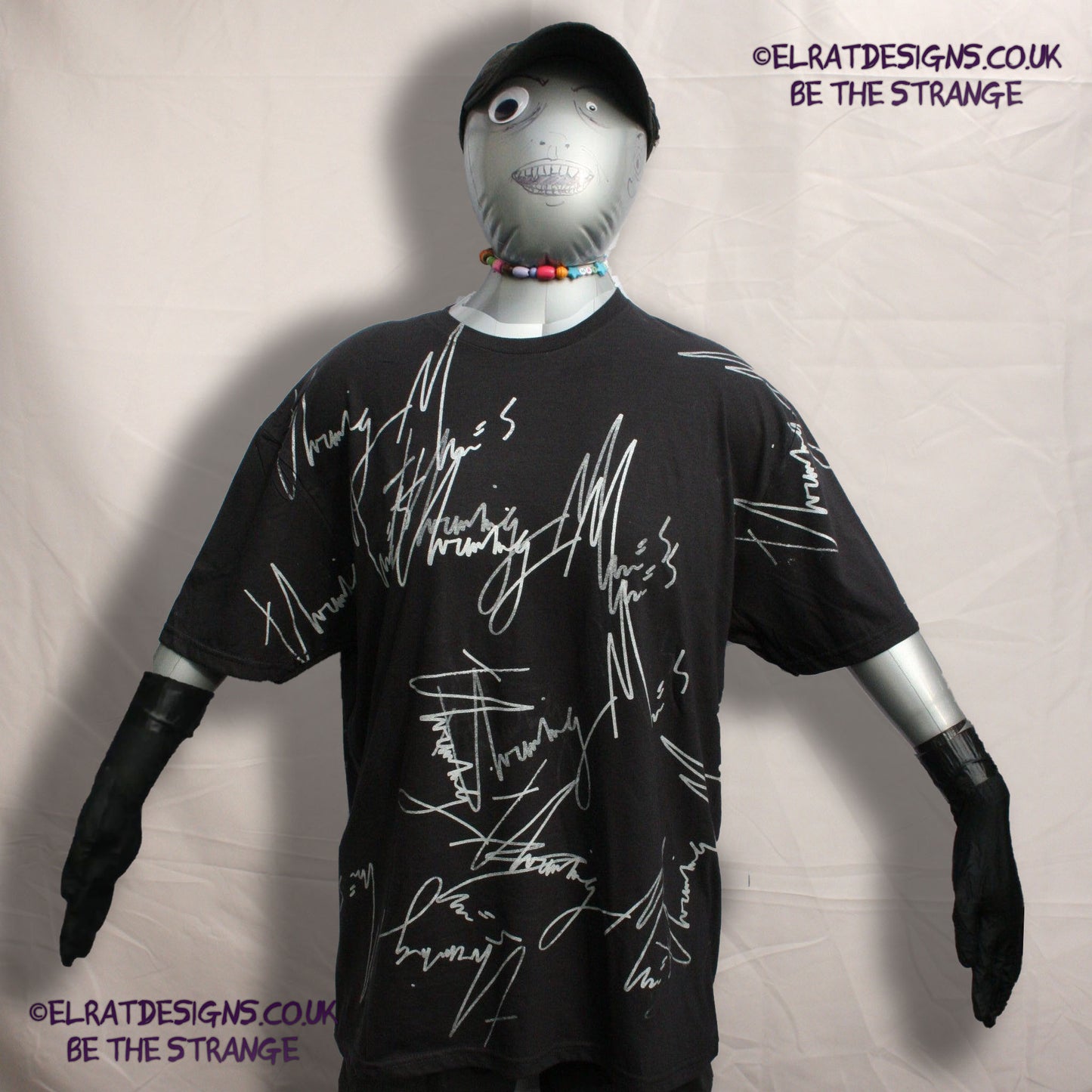 ElRat Throwing Muses 2024 handwritten by Kristin Hersh, One-of-a-Kind Messy Print, Imperfect art shirt. Hand printed, by me, Just for you. Only at ElRat Designs. elratdesigns.co.uk