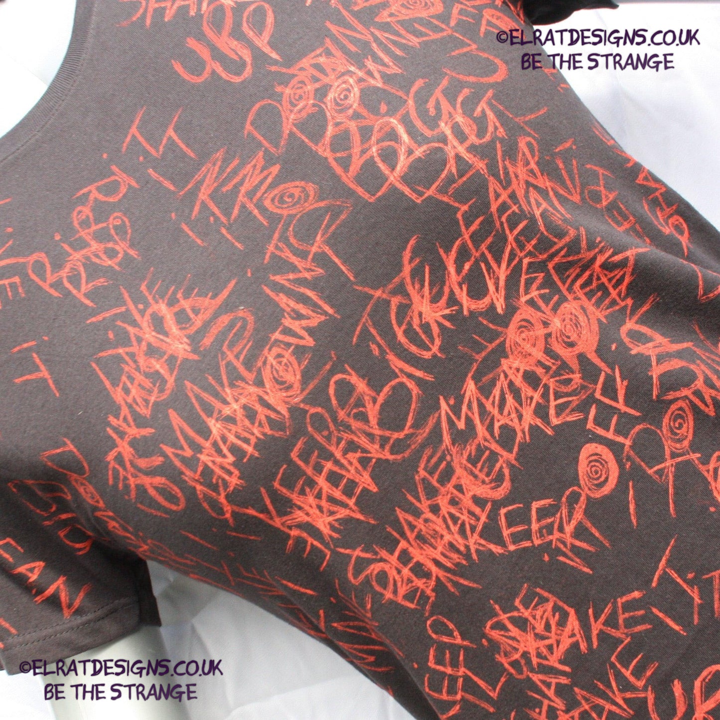 ElRat Throwing Muses "Hook in her Head" One-of-a-Kind Messy Print, Imperfect art shirt. Hand printed, by me, Just for you. Only at ElRat Designs. elratdesigns.co.uk