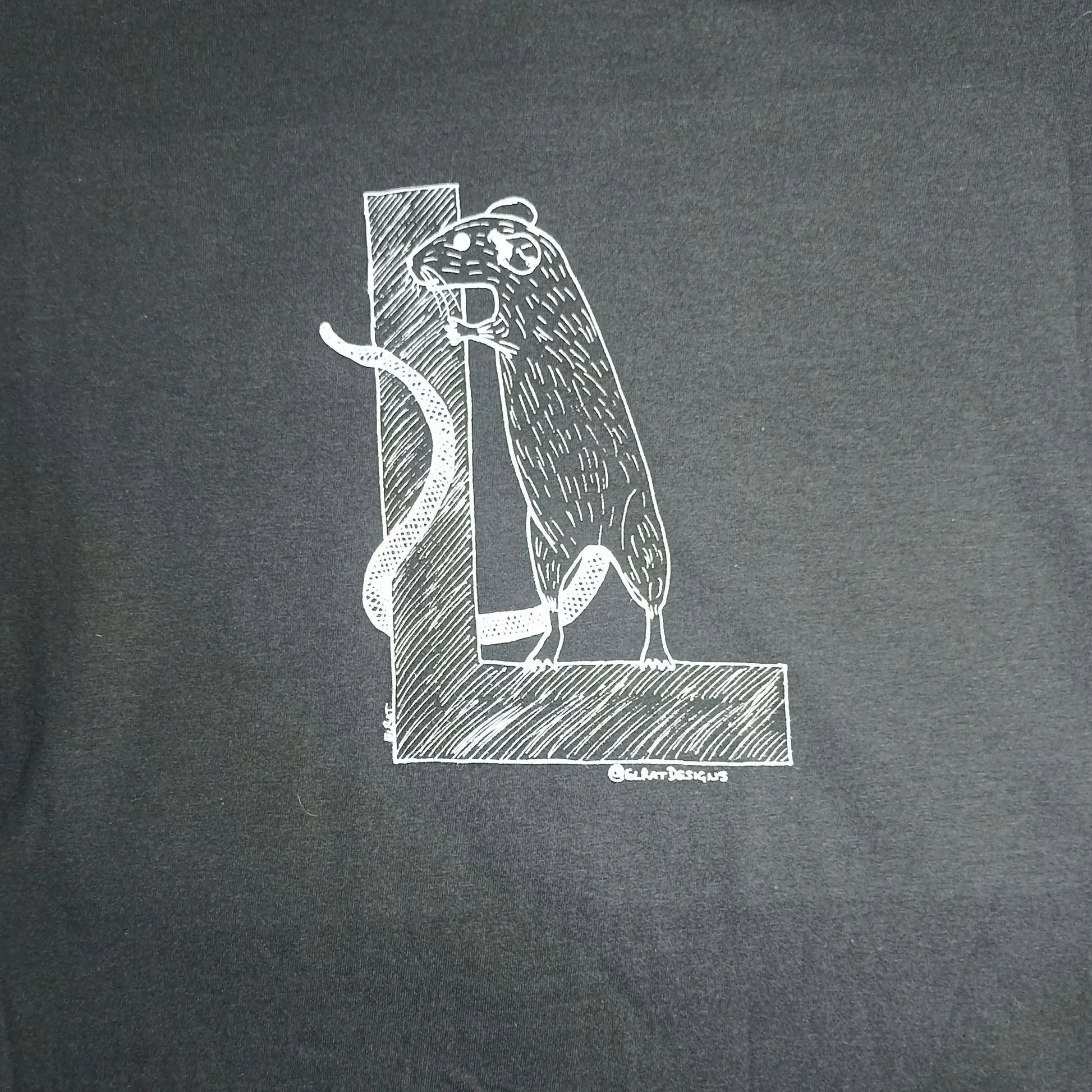 ElRat Designs logo in white on a black gildan t-shirt