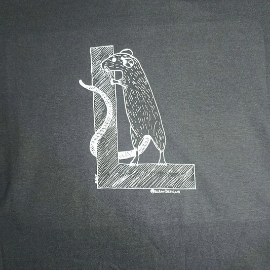 ElRat Designs logo in white on a black gildan t-shirt