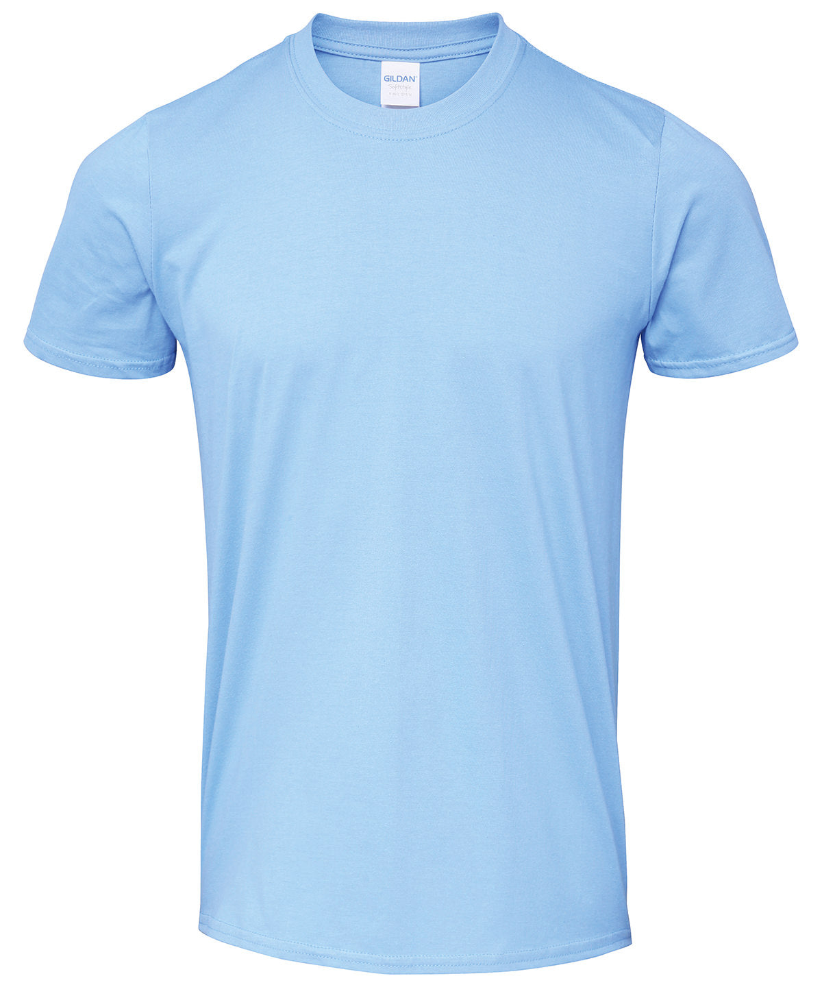 Blank Gildan Softstyle carolina blue T-shirt, 100% cotton fabric, showcasing a classic, comfortable fit for custom prints or personal designs. (gd001_carolinablue_ft)