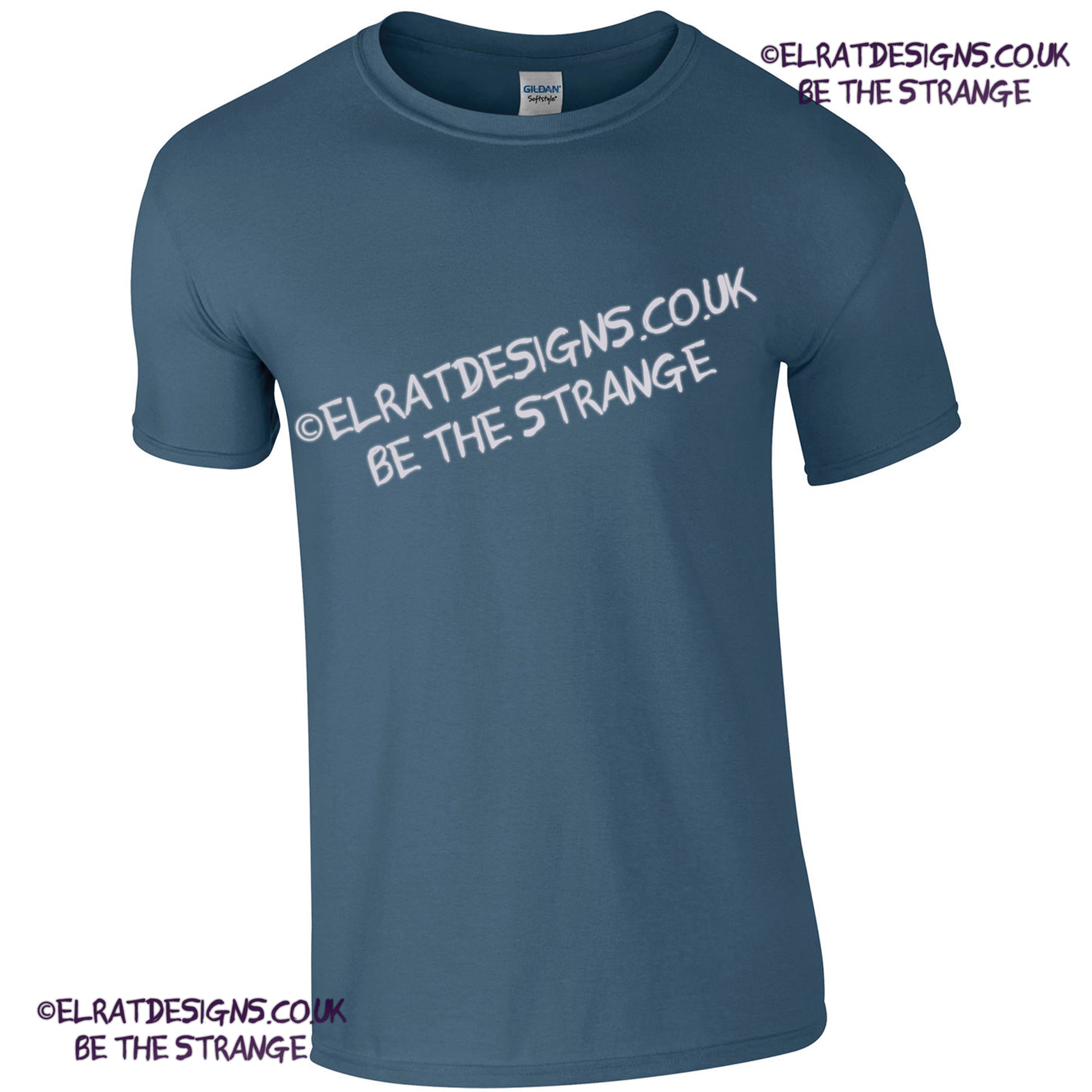GD001 - Blank Gildan Softstyle indigo T-shirt, 100% cotton fabric - ElRat Designs - elratdesigns.co.uk (gd001_indigoblue_ft)