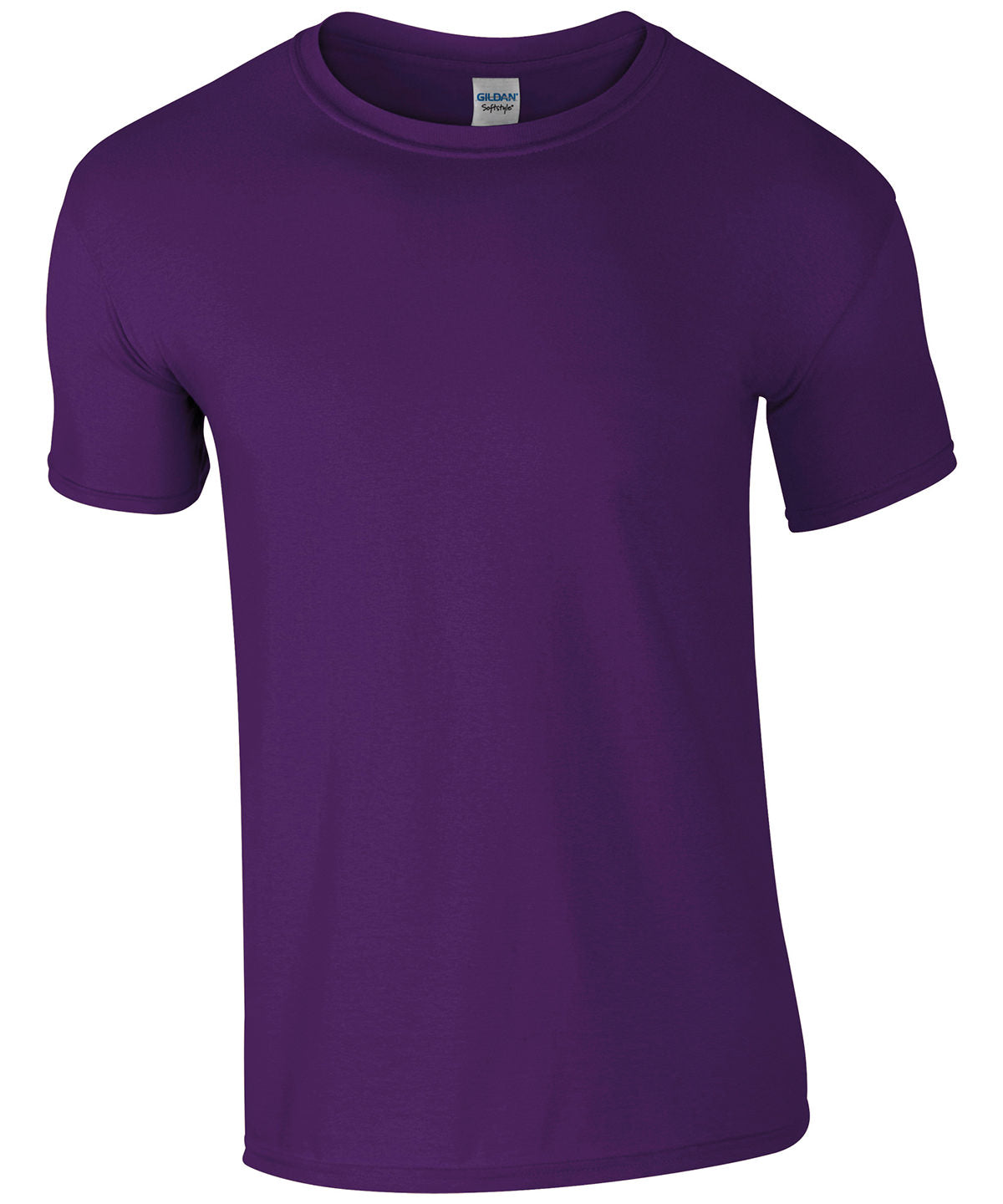 Blank Gildan Softstyle purple T-shirt, 100% cotton fabric, showcasing a classic, comfortable fit for custom prints or personal designs. (gd001_purple_ft2)