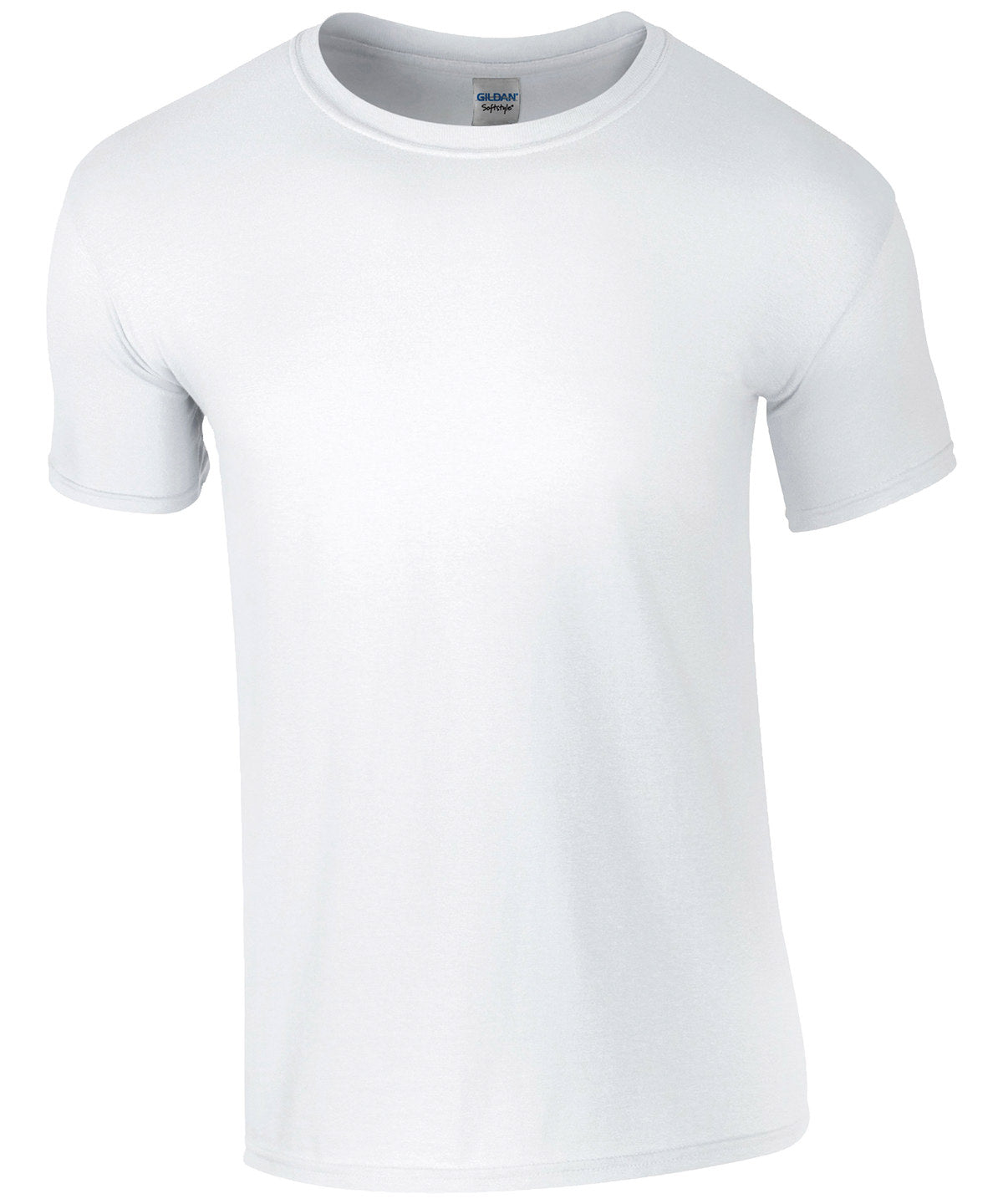 Blank Gildan Softstyle white T-shirt, 100% cotton fabric, showcasing a classic, comfortable fit for custom prints or personal designs. (gd001_white_ft2)
