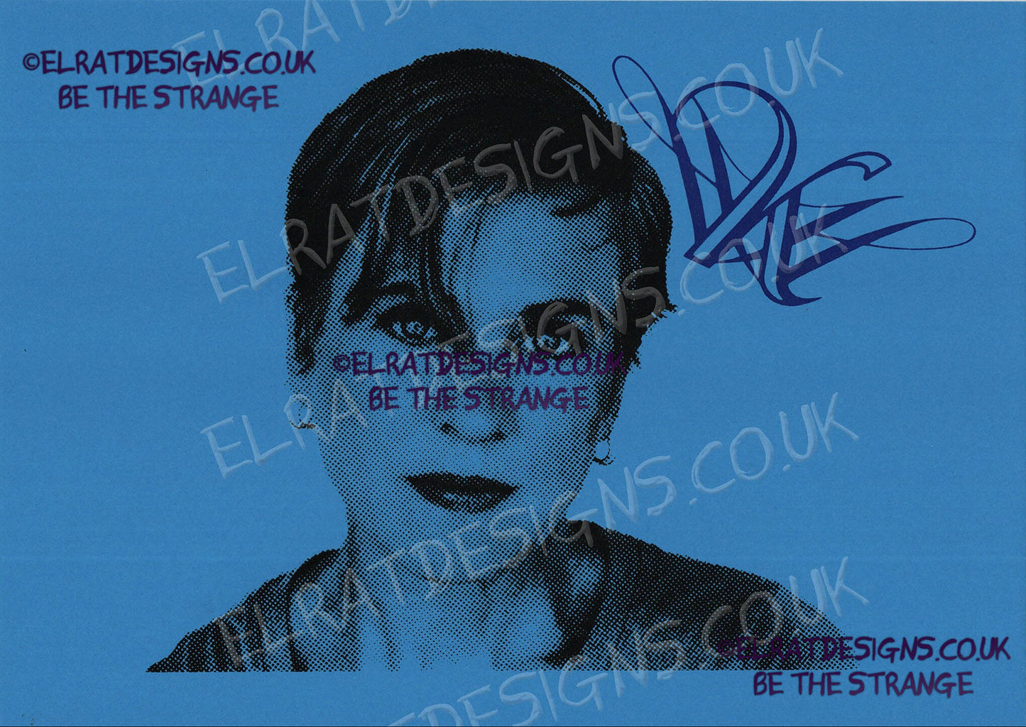 Kristin Hersh - Halftone Portrait, hand printed screen print with KH logo, by ElRat designs - hero - elratdesigns.co.uk