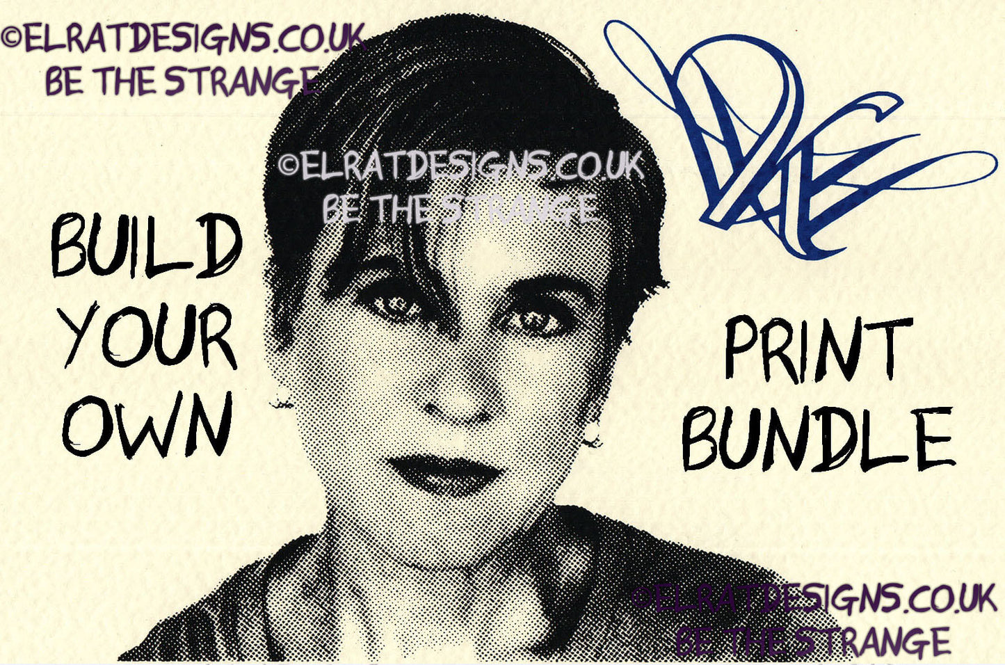 Kristin Hersh - build your own Art Print Bundle, Buy more to save more - Halftone Portrait, hand printed screen print with KH logo, by ElRat designs - elratdesigns.co.uk