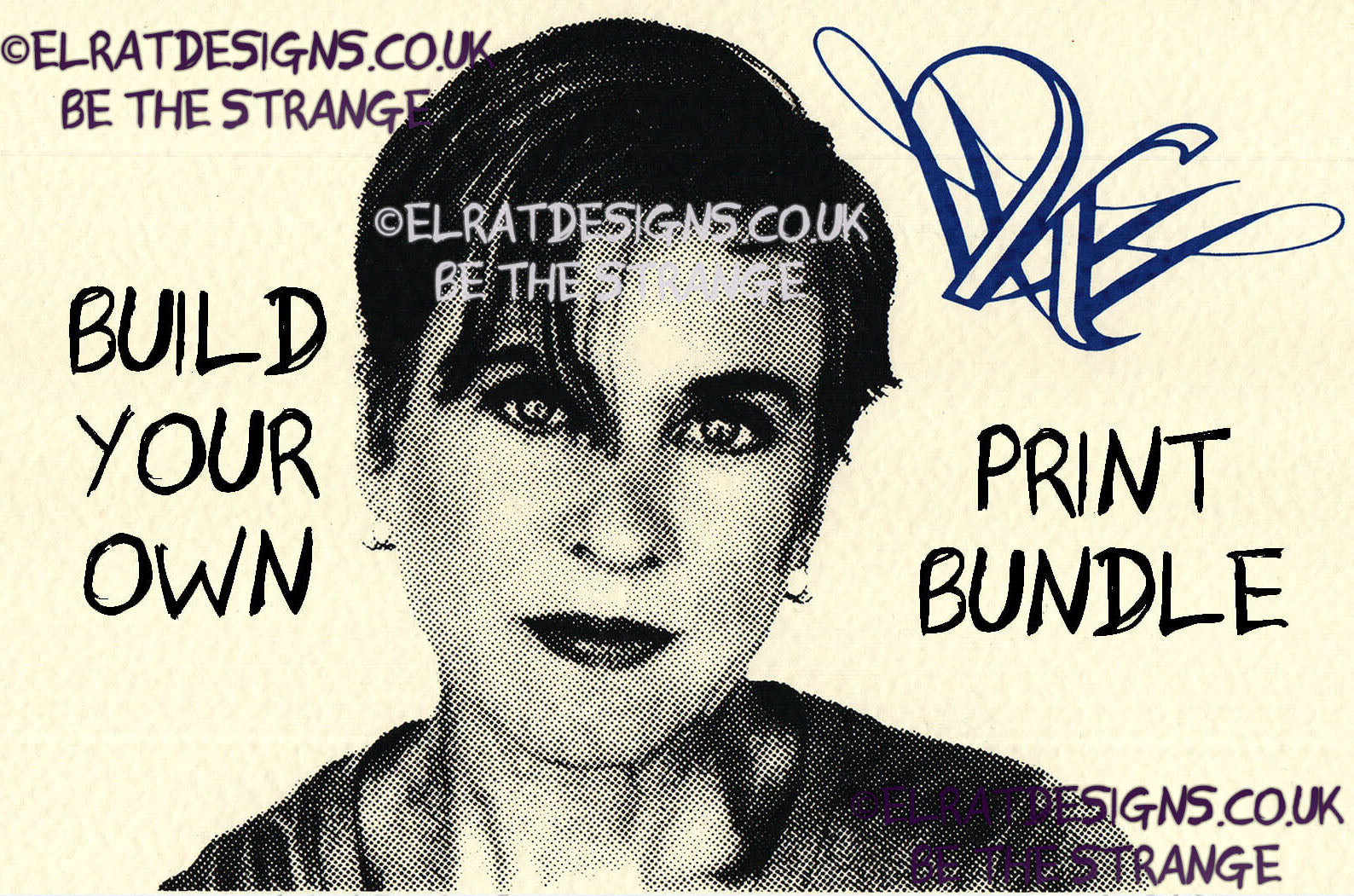 Kristin Hersh - build your own Art Print Bundle, Buy more to save more - Halftone Portrait, hand printed screen print with KH logo, by ElRat designs - elratdesigns.co.uk