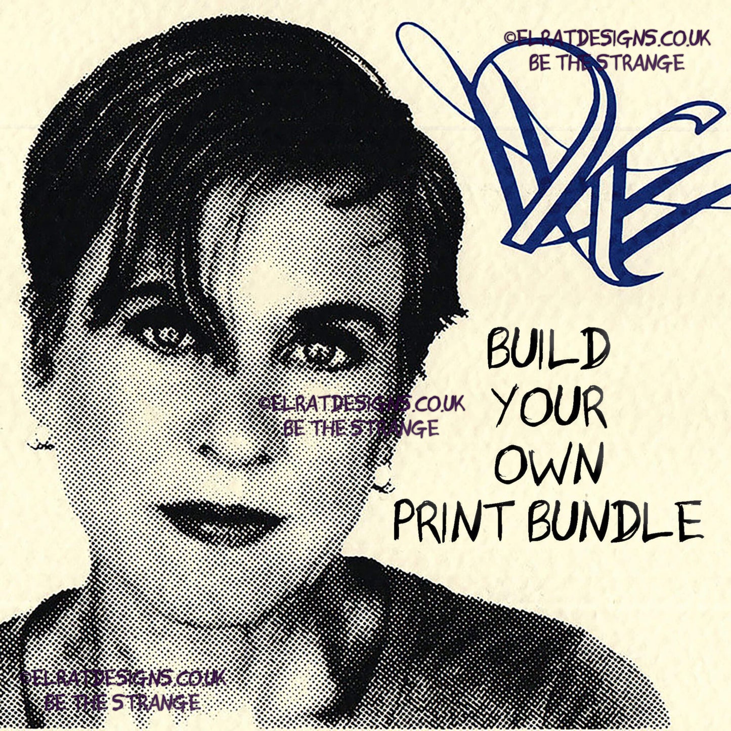 Kristin Hersh - build your own Art Print Bundle, Buy more to save more - Halftone Portrait, hand printed screen print with KH logo, by ElRat designs - elratdesigns.co.uk
