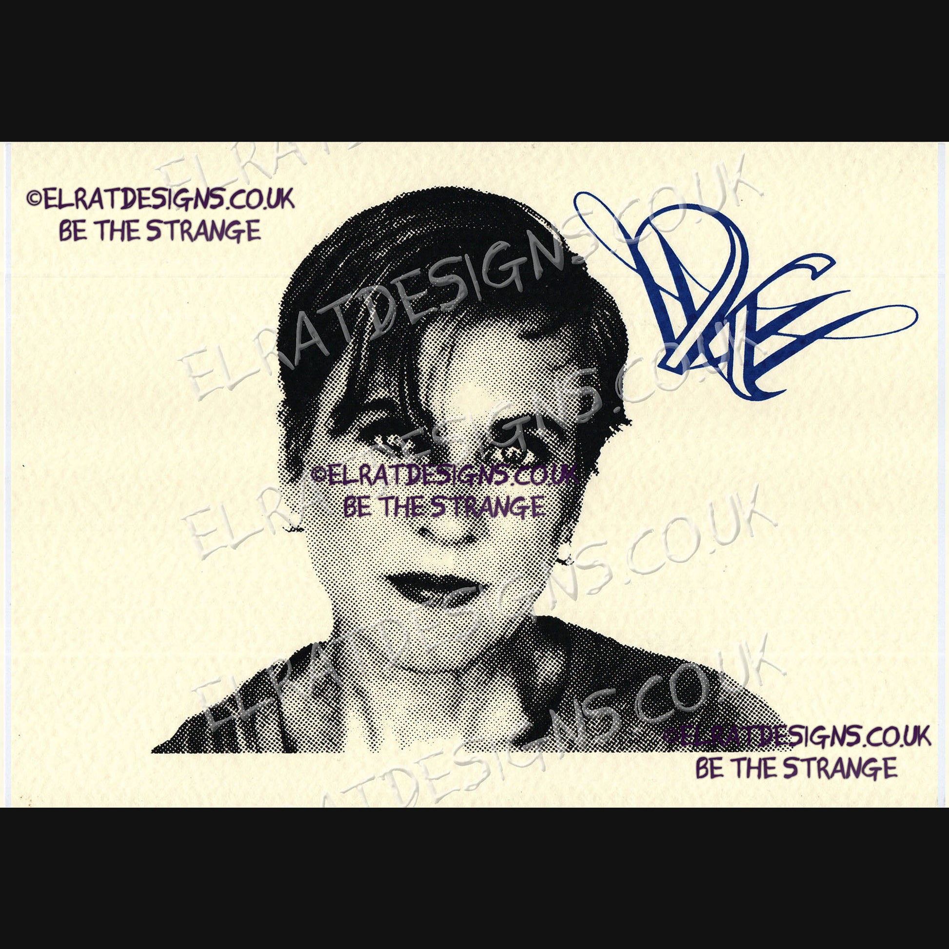 Kristin Hersh - Halftone Portrait, hand printed screen print with KH logo, by ElRat designs - gallery-skip - elratdesigns.co.uk