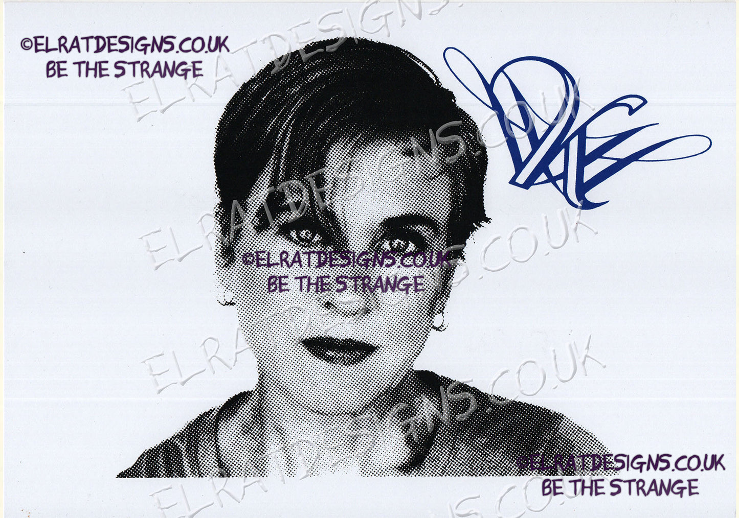 Kristin Hersh - Halftone Portrait, hand printed screen print with KH logo, by ElRat designs - elratdesigns.co.uk