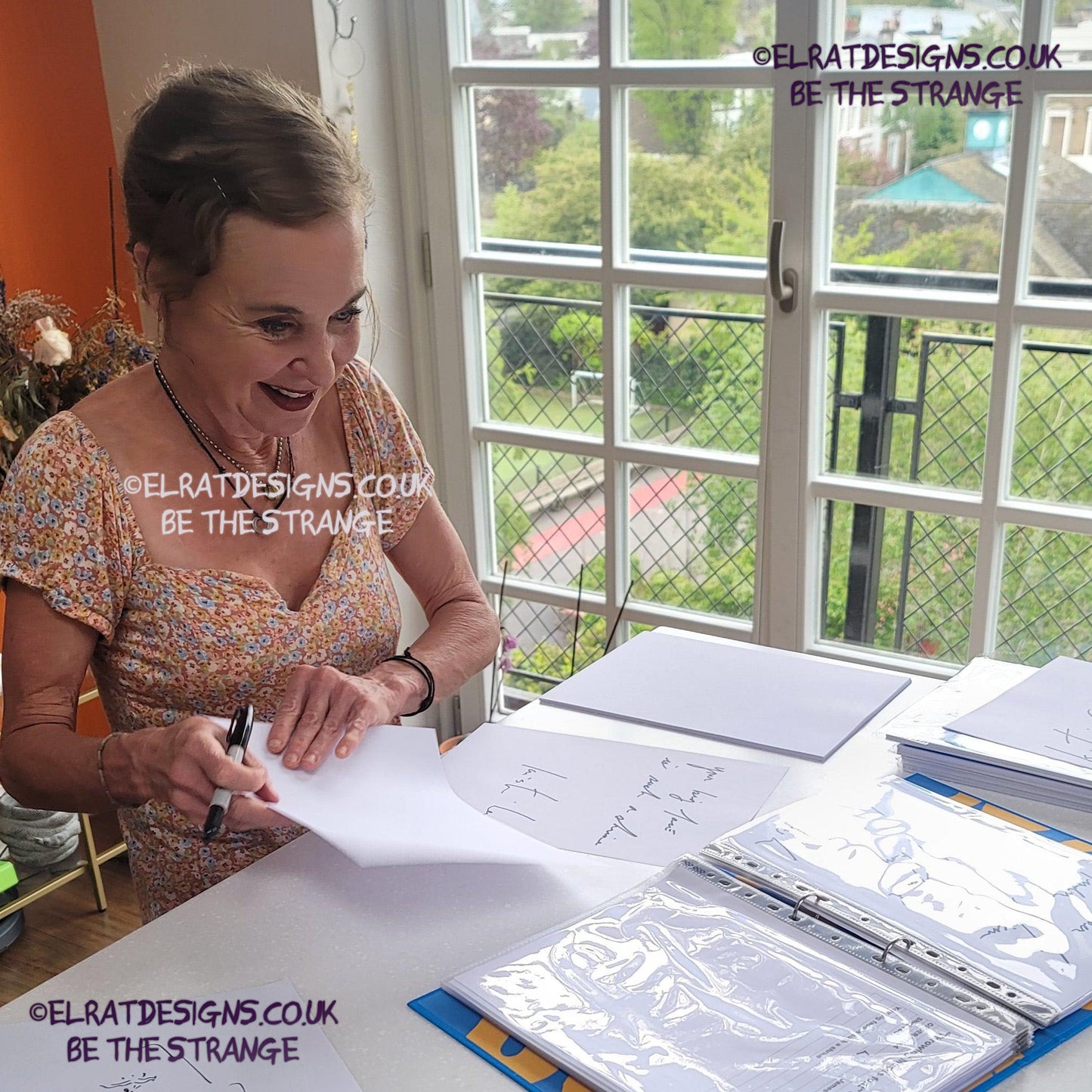 Kristin Hersh, handwriting lyrics especially for ElRat Designs to bring you these exclusive lyric Shirts. Picture taken while she was in London in April 2024 - hero - Only at elratdesigns.co.uk