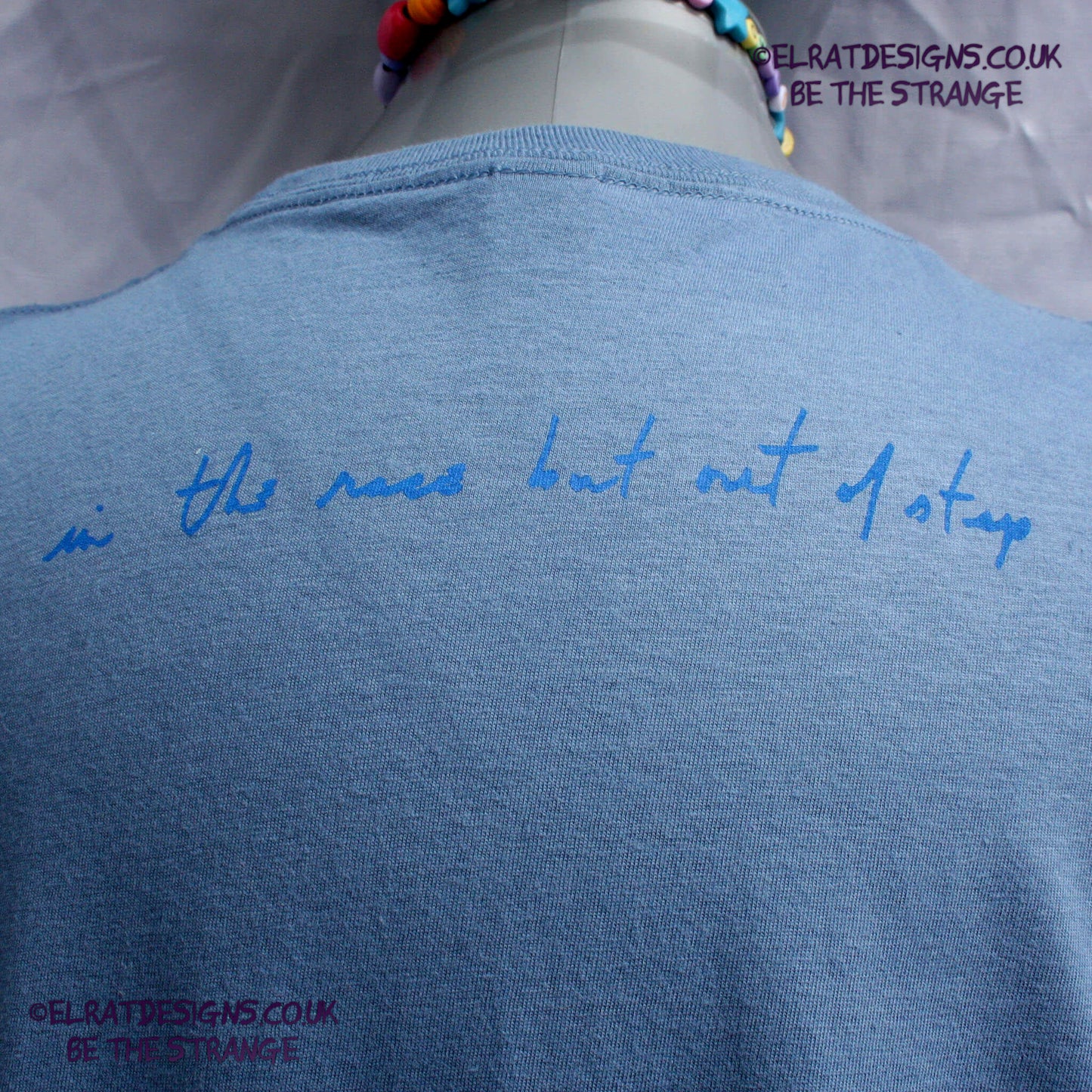 Kristin Hersh, Heaven, lyric shirt KH logo front pocket area, back print "in the race but out of step" handwritten by Kristin Hersh,  written exclusively for ElRat designs - hero - elratdesigns.co.uk