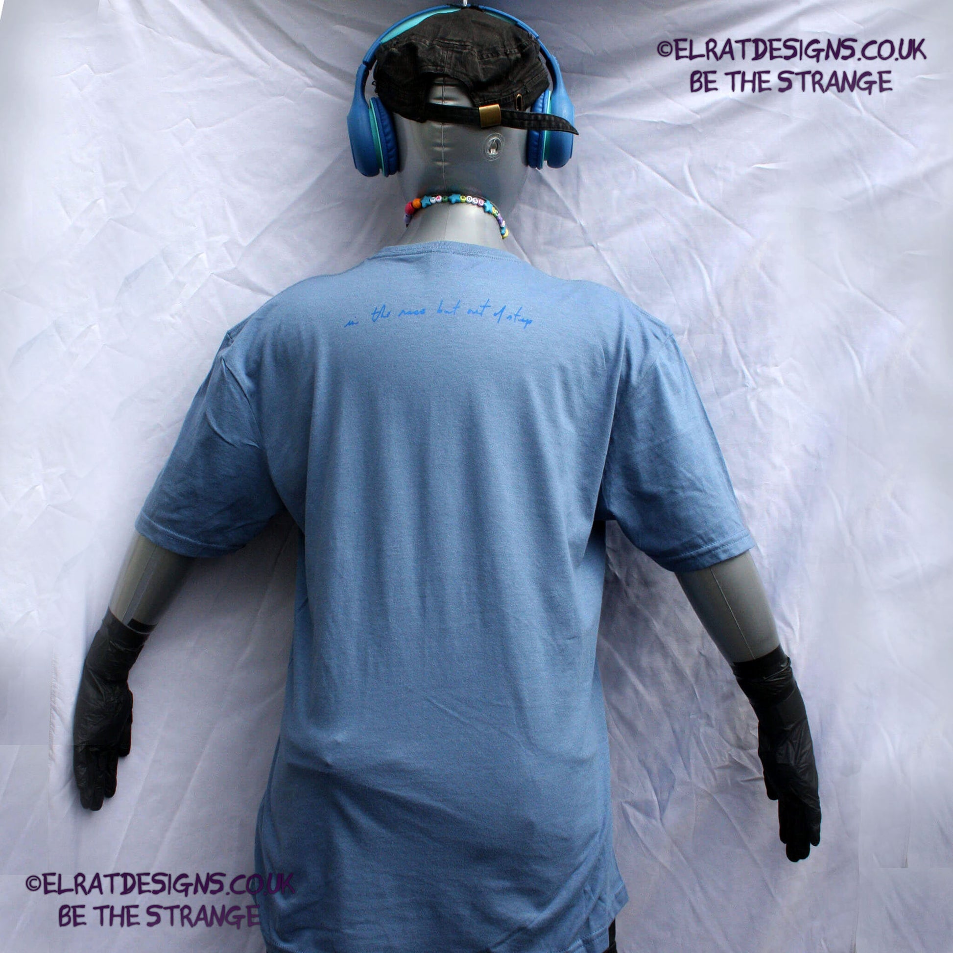 Kristin Hersh, Heaven, lyric shirt KH logo front pocket area, back print "in the race but out of step" handwritten by Kristin Hersh,  written exclusively for ElRat designs - hero - elratdesigns.co.uk