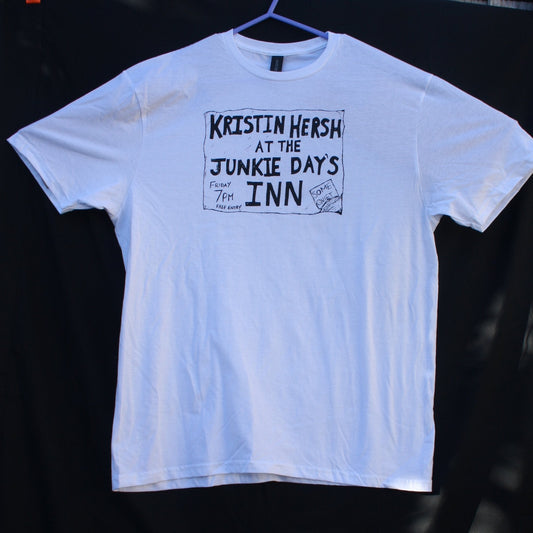 Kristin Hersh, Junkie Days Inn, Palmetto tee - White T-Shirt with Black print - ElRat/Hersh - ElRatDesigns - T Shirt