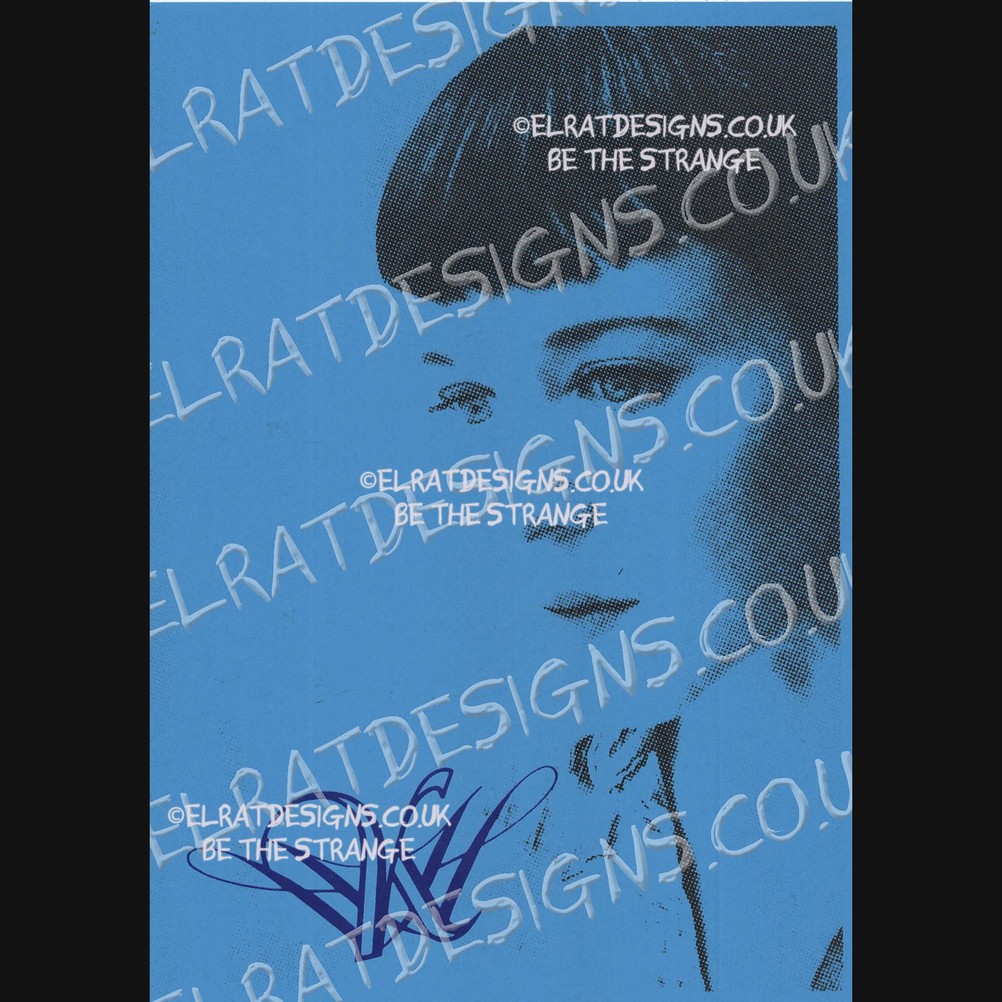 Kristin Hersh - Sunny Border Blue SBB Album Halftone Portrait, hand printed screen print with KH logo, by ElRat designs - elratdesigns.co.uk