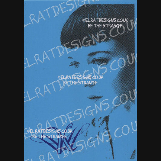 Kristin Hersh - Sunny Border Blue SBB Album Halftone Portrait, hand printed screen print with KH logo, by ElRat designs - gallery-skip - elratdesigns.co.uk