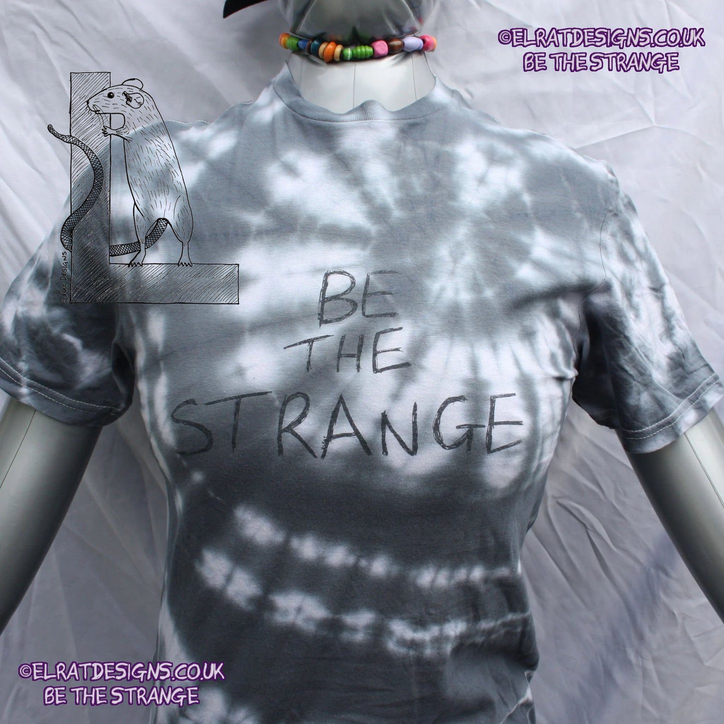 Misprint, Be the Strange Philosophy T-Shirt - ONE OFF White/Black Tie-Dye cotton T-Shirt- Small #1 - ElRat Designs - elratdesigns.co.uk