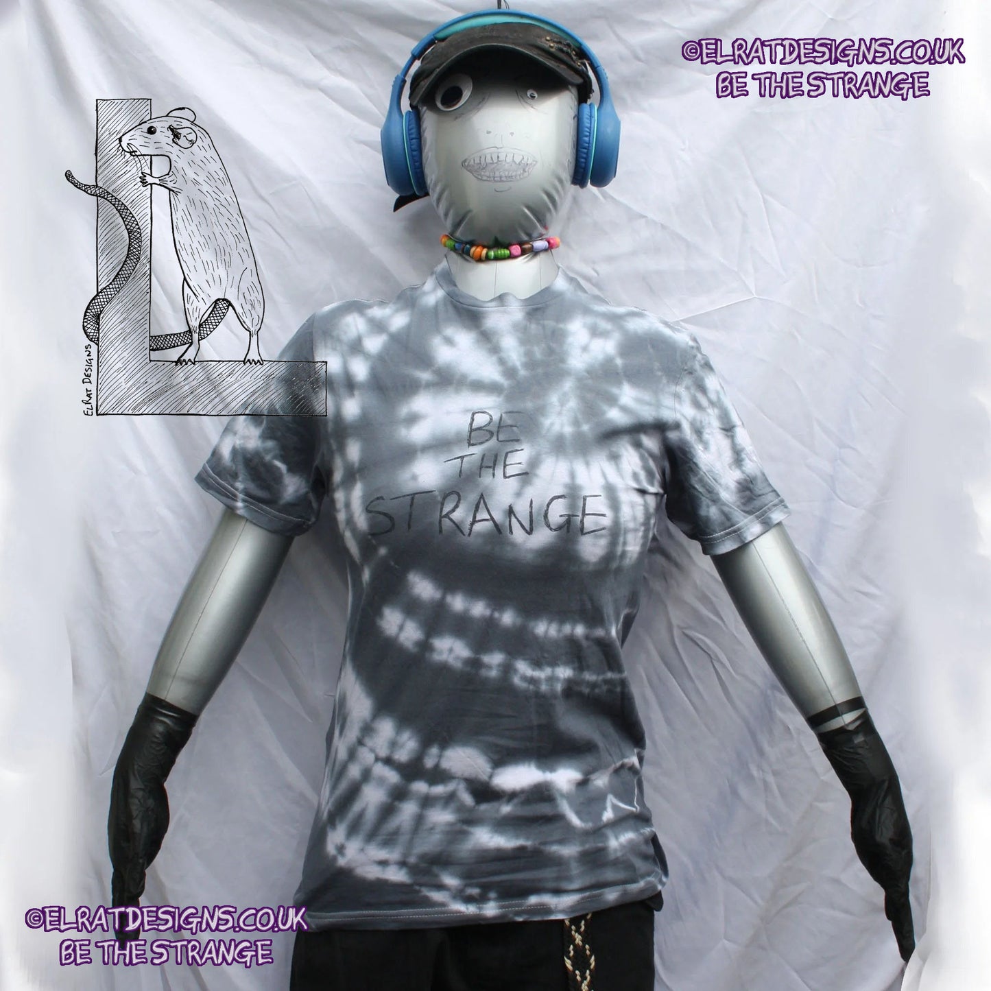 Misprint, Be the Strange Philosophy T-Shirt - ONE OFF White/Black Tie-Dye cotton T-Shirt- Small #1 - ElRat Designs - elratdesigns.co.uk