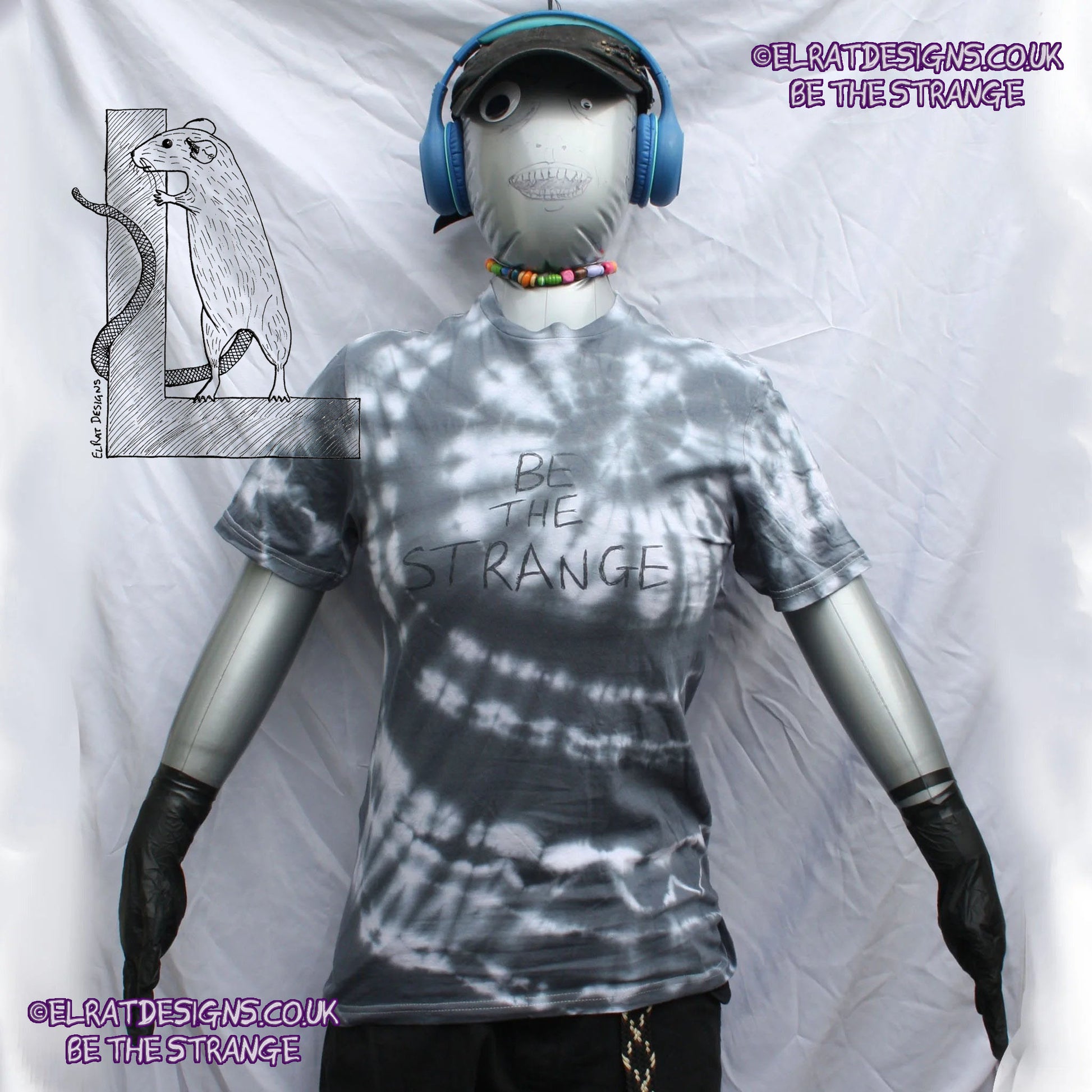 Misprint, Be the Strange Philosophy T-Shirt - ONE OFF White/Black Tie-Dye cotton T-Shirt- Small #1 - ElRat Designs - elratdesigns.co.uk