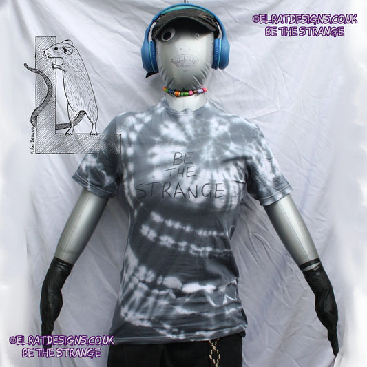 Misprint, Be the Strange Philosophy T-Shirt - ONE OFF White/Black Tie-Dye cotton T-Shirt- Small #1 - ElRat Designs - elratdesigns.co.uk