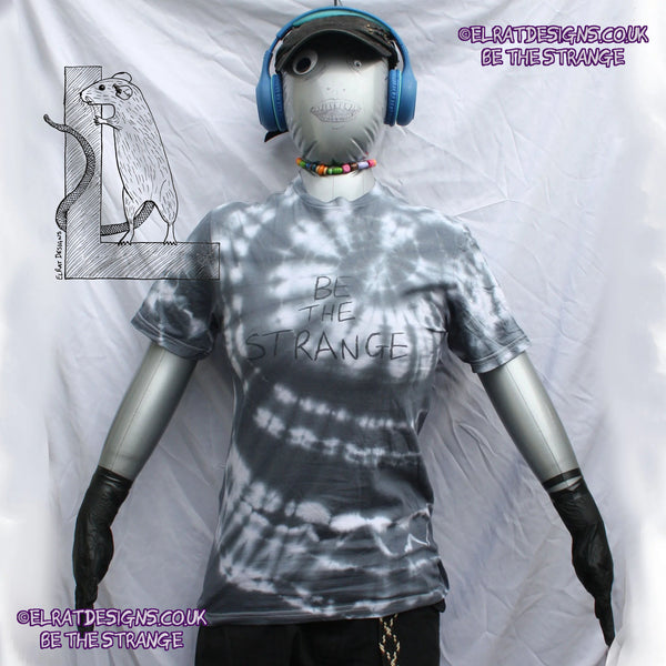 Misprint, Be the Strange Philosophy T-Shirt - ONE OFF White/Black Tie-Dye cotton T-Shirt- Small #1 - ElRat Designs - elratdesigns.co.uk