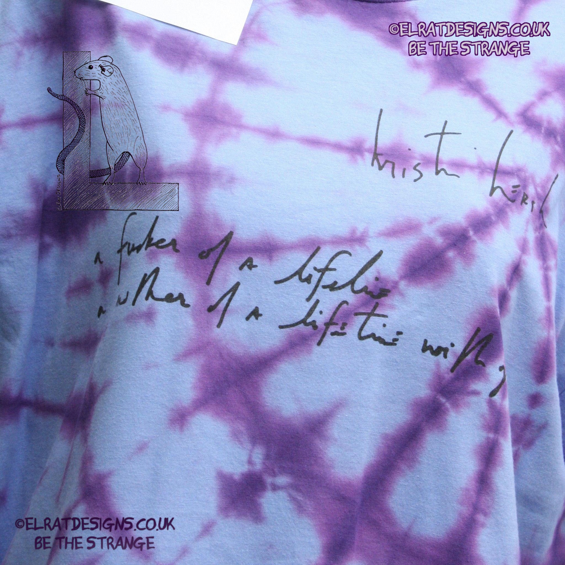 Misprint, Kristin Hersh "Spring" lyric Shirts T-Shirt - ONE OFF Blue/Purple Tie-Dye cotton T-Shirt- Large #1 - ElRat Designs - elratdesigns.co.uk