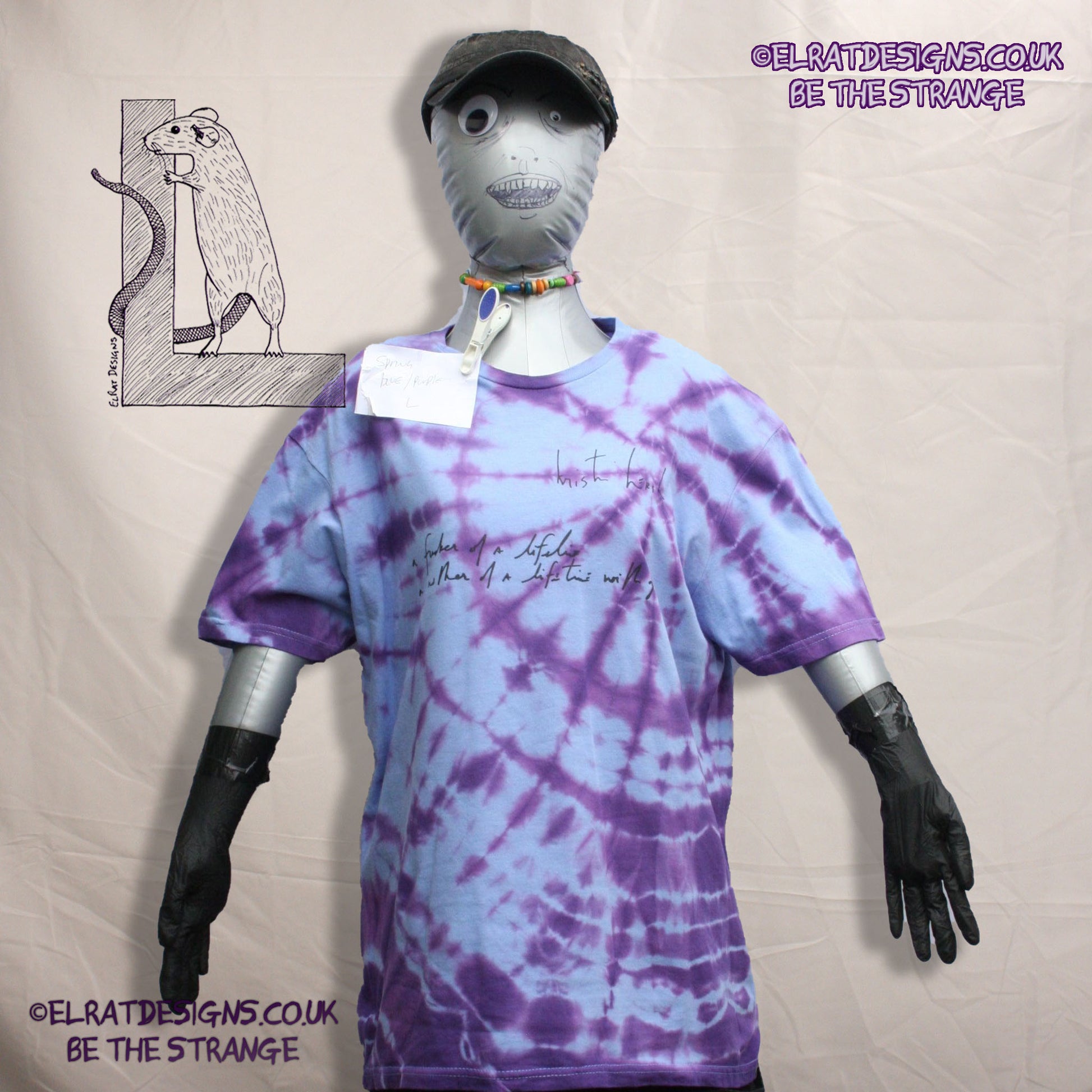 Misprint, Kristin Hersh "Spring" lyric Shirts T-Shirt - ONE OFF Blue/Purple Tie-Dye cotton T-Shirt- Large #1 - ElRat Designs - elratdesigns.co.uk