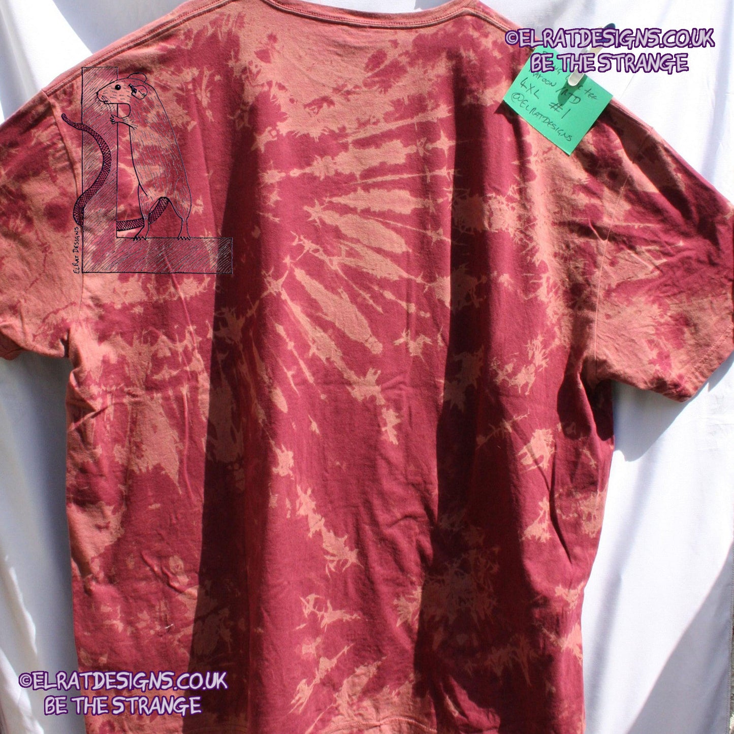 Misprint, Kristin Hersh Spring T-Shirt - ONE OFF Maroon Reverse Tie cotton T-Shirt- 4XLarge #1 - ElRat Designs - elratdesigns.co.uk