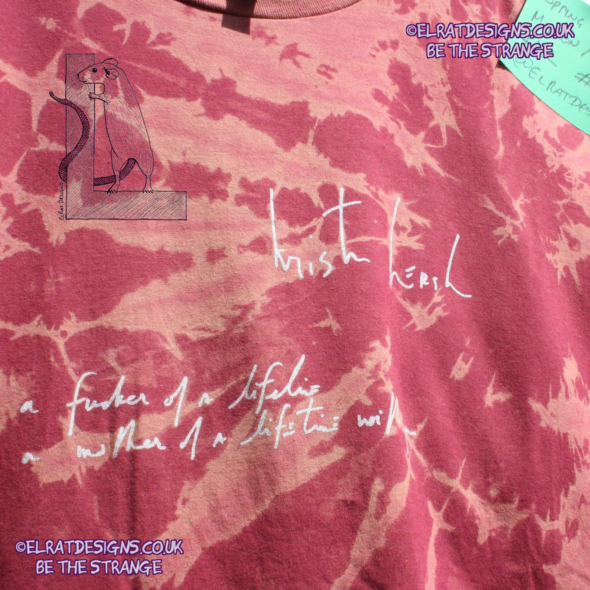 Misprint, Kristin Hersh Spring T-Shirt - ONE OFF Maroon Reverse Tie cotton T-Shirt- 4XLarge #1 - ElRat Designs - elratdesigns.co.uk