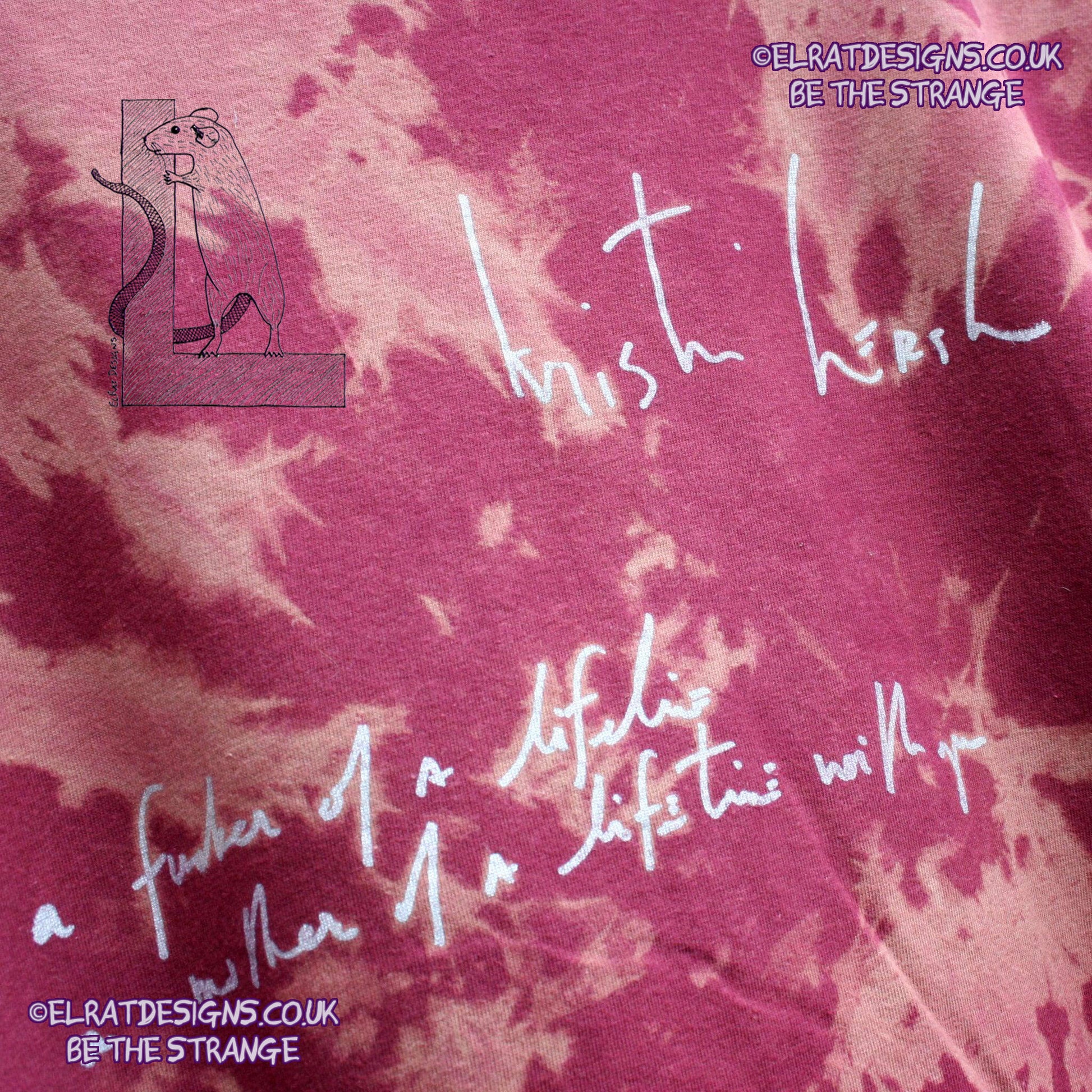 Misprint, Kristin Hersh Spring T-Shirt - ONE OFF Maroon Reverse Tie cotton T-Shirt- 4XLarge #2 - ElRat Designs - elratdesigns.co.uk