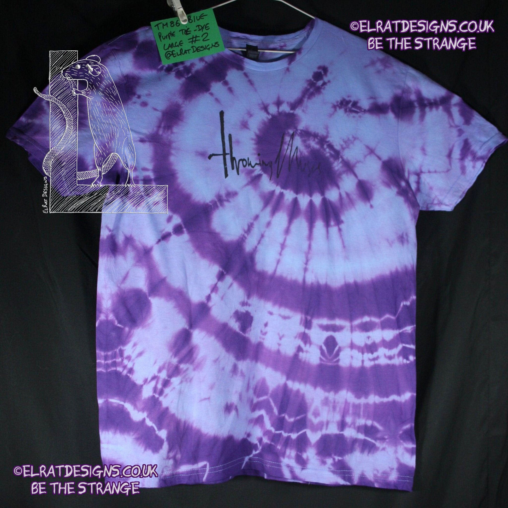 Misprint, Throwing Muses 1986 logo T-Shirt - ONE OFF Blue/Purple Tie-Dye cotton T-Shirt- Large #2 - ElRat Designs - elratdesigns.co.uk