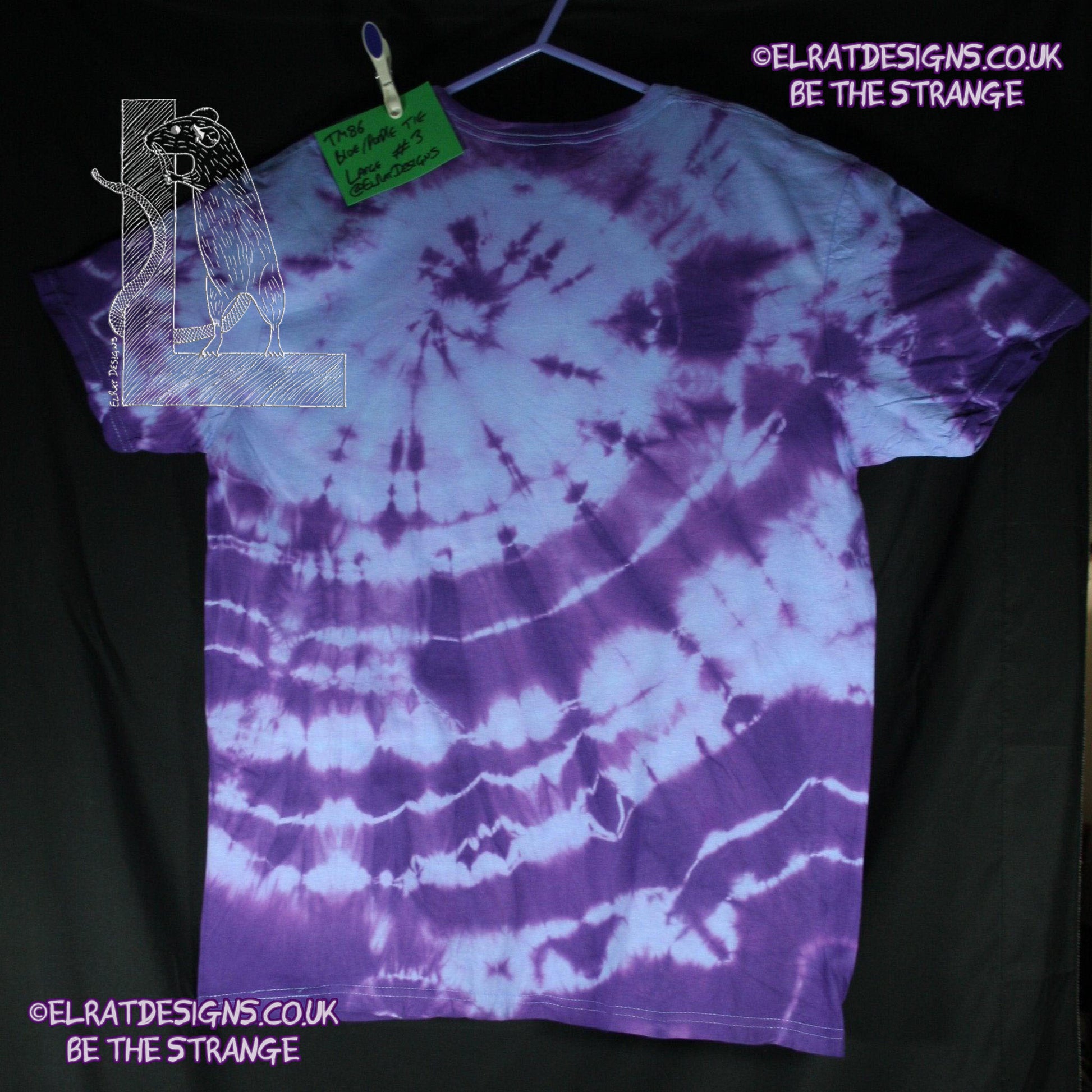 Misprint, Throwing Muses 1986 logo T-Shirt - ONE OFF Blue/Purple Tie-Dye cotton T-Shirt- Large #3 - ElRat Designs - elratdesigns.co.uk