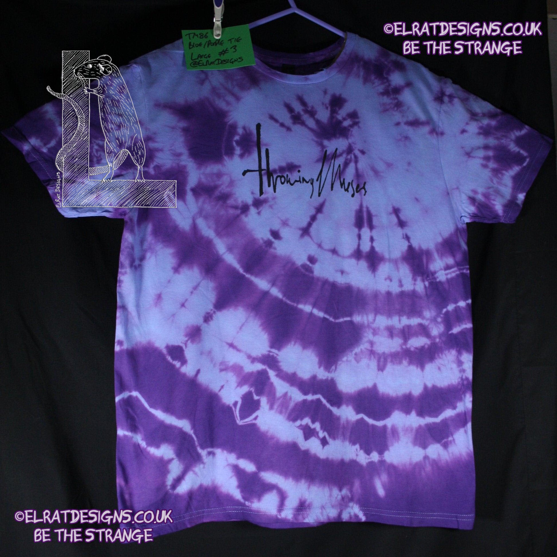 Misprint, Throwing Muses 1986 logo T-Shirt - ONE OFF Blue/Purple Tie-Dye cotton T-Shirt- Large #3 - ElRat Designs - elratdesigns.co.uk