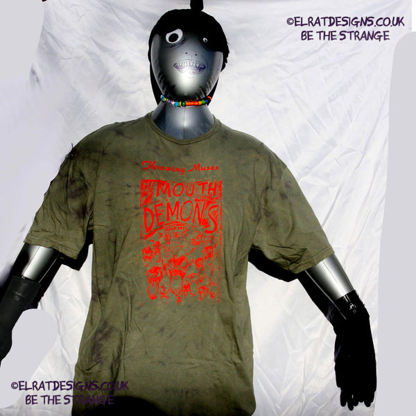 Misprint, Throwing Muses, Ellen West, Mouth Demons Charcoal reverse tie dye cotton T-Shirt- XL #1 - ElRat Designs - elratdesigns.co.uk