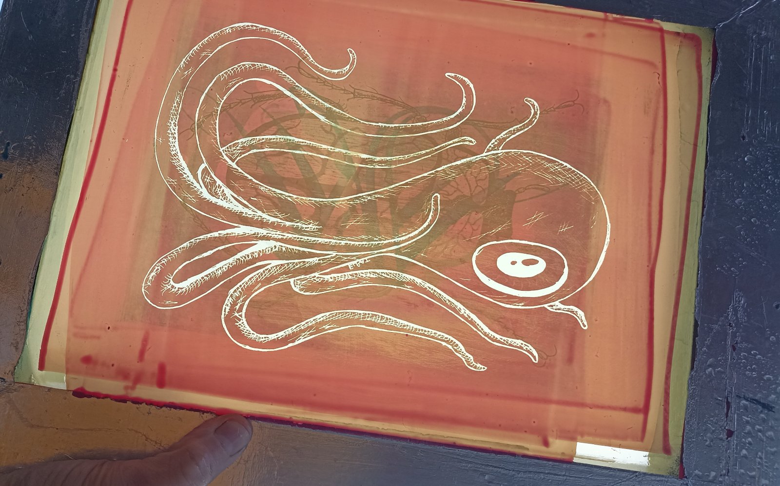 Octoclops screen, burned and ready to print. ElRat at work