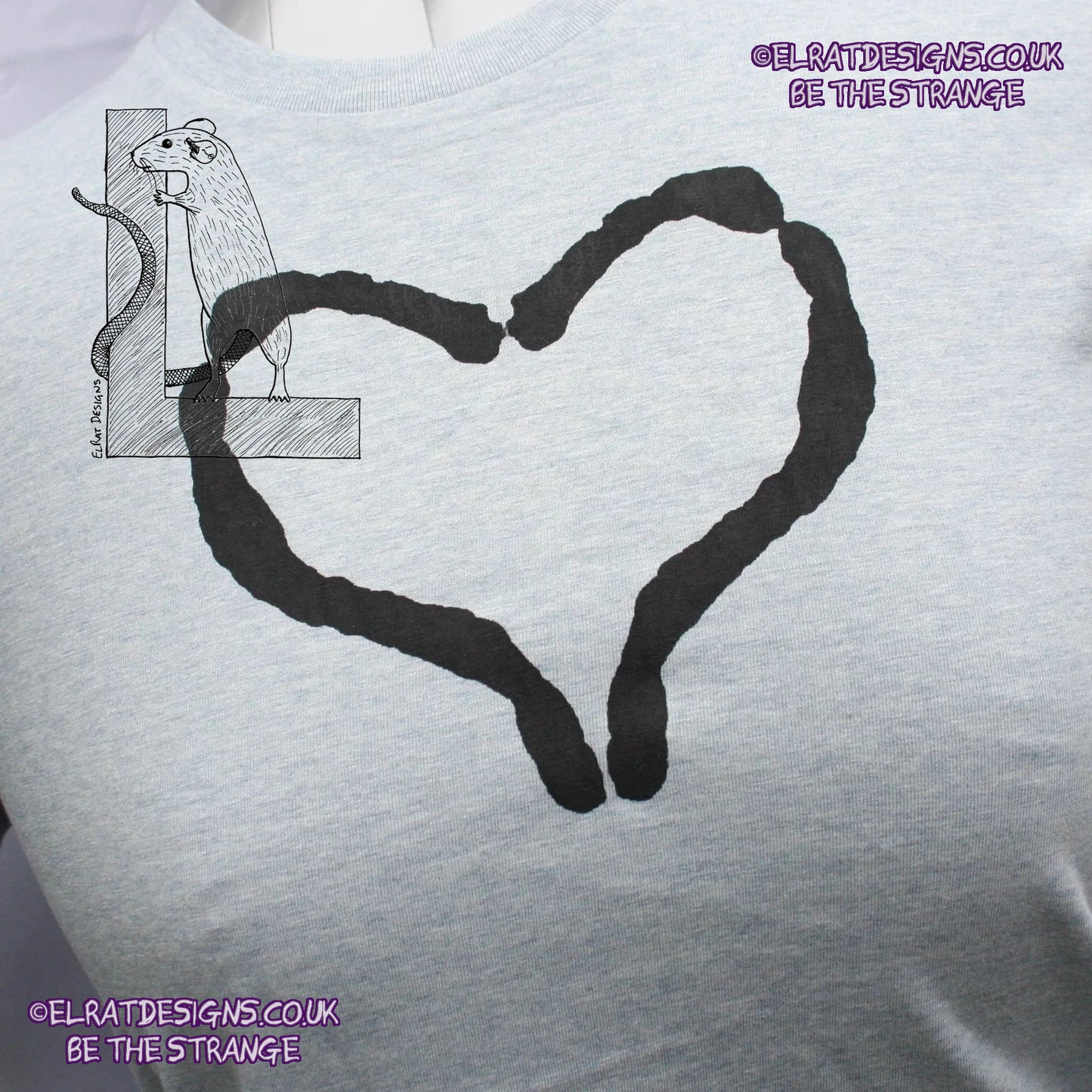 One of a Kind Black Heart T-Shirt in Blue/Grey Small T-shirt. Created by hand at elratdesigns.co.uk - hero