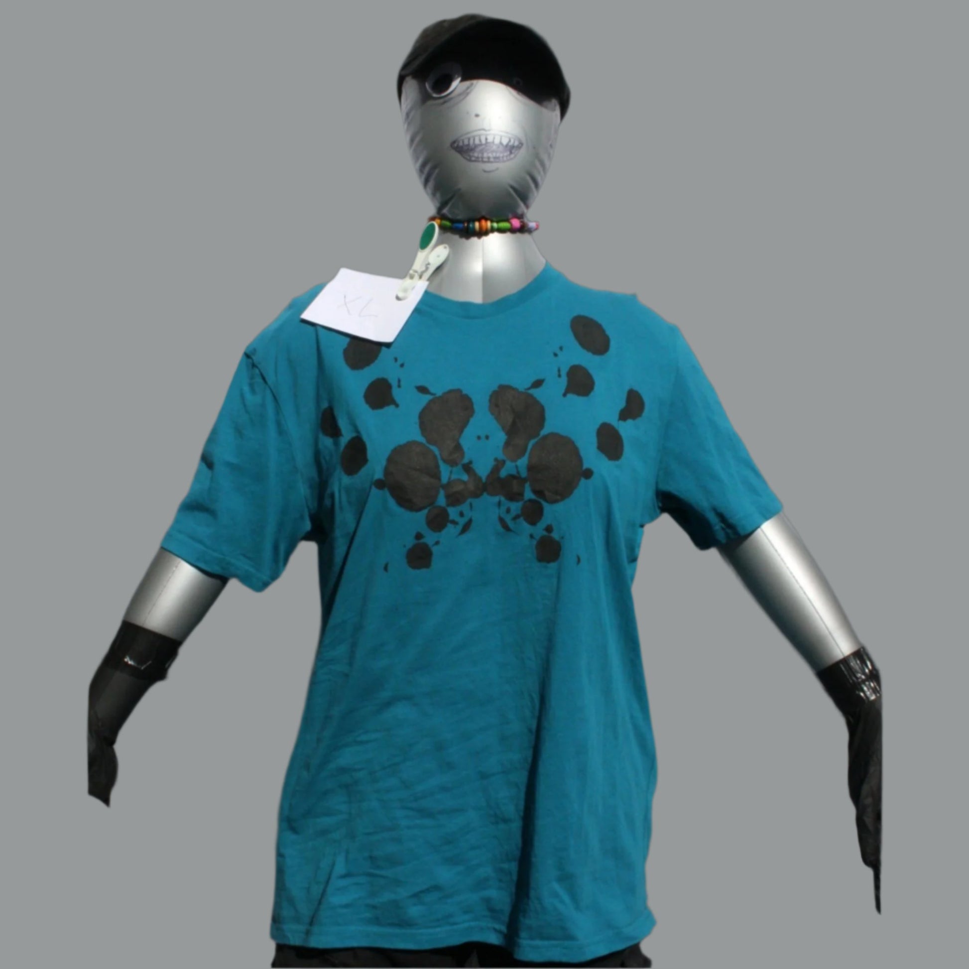 Rorschach, Ocean Blue cotton T-Shirt with Black ink blot  - XL #1 (ROcnB B XL1)