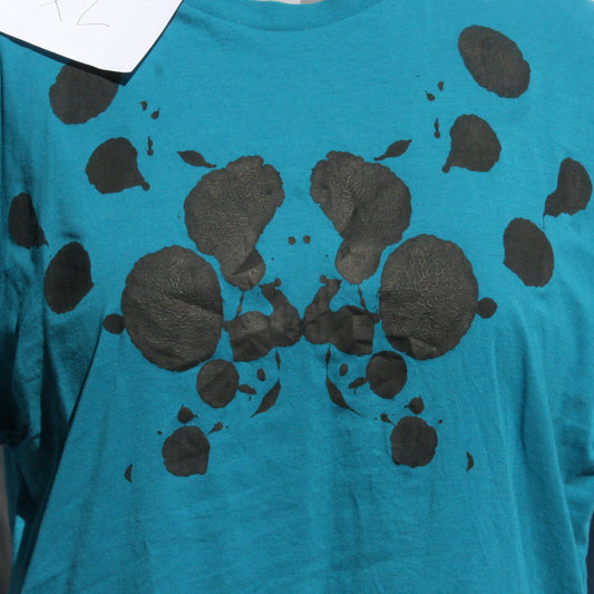 Rorschach, Ocean Blue cotton T-Shirt with Black ink blot  - XL #1 (ROcnB B XL1)