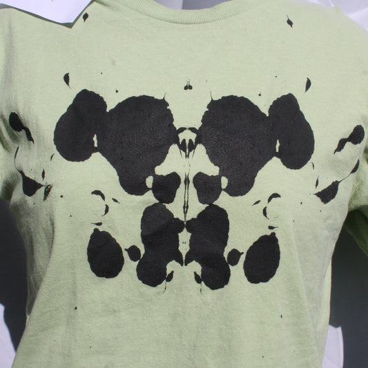 Rorschach, Pistachio green cotton T-Shirt with Black ink blot  - L #1 (RPis B L1)