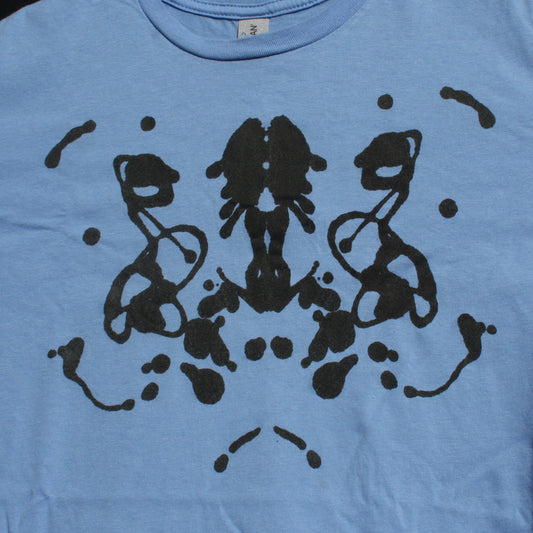 Rorschach, Carolina Blue cotton T-Shirt with Black ink blot - Medium #1 (RCaB B M1) - ElRatDesigns - T Shirt