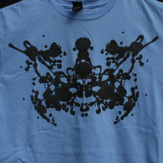 Rorschach, Carolina Blue cotton T-Shirt with Black ink blot - Small #1 (RCaB B S1) - ElRatDesigns - T Shirt