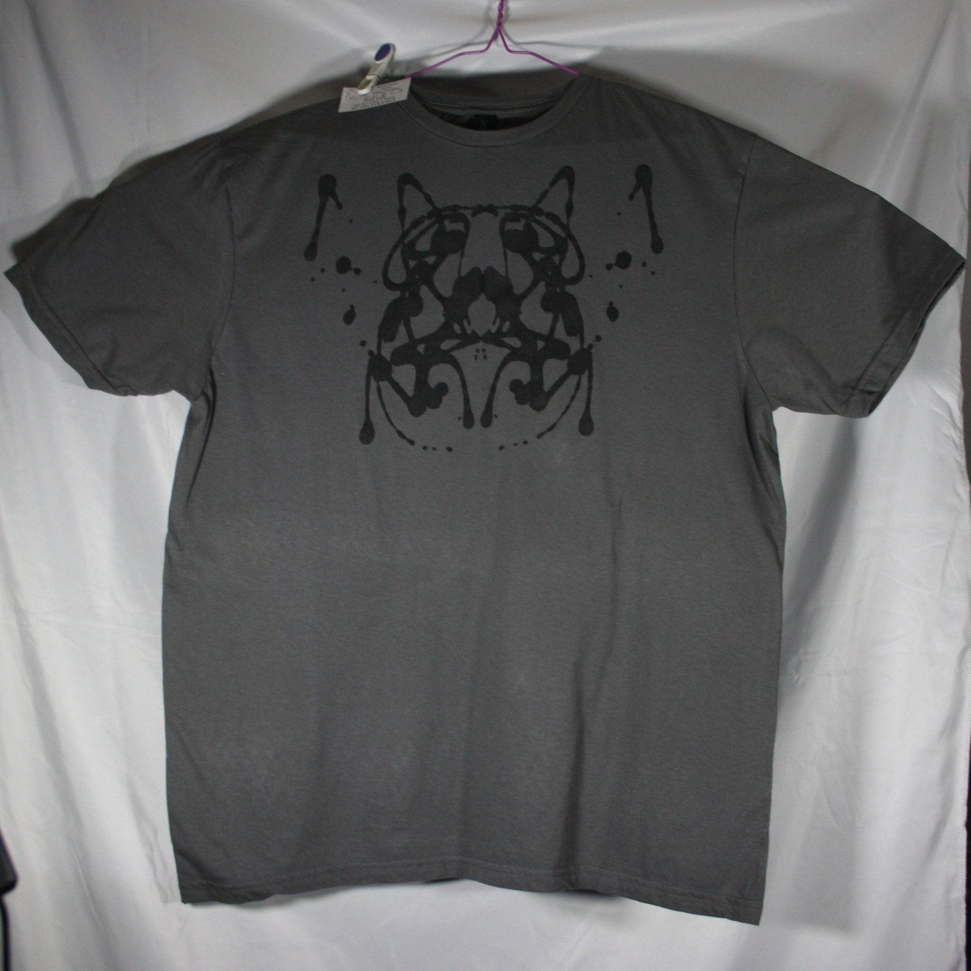 Rorschach, Charcoal cotton T-Shirt with Black ink blot - Large #3 (RCH B L3) - ElRatDesigns - T Shirt