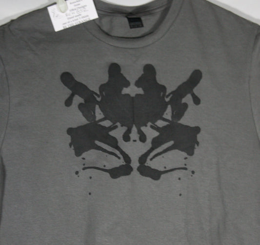 Rorschach, Charcoal cotton T-Shirt with Black ink blot - Small #2 (RCH B S2) - ElRatDesigns - T Shirt