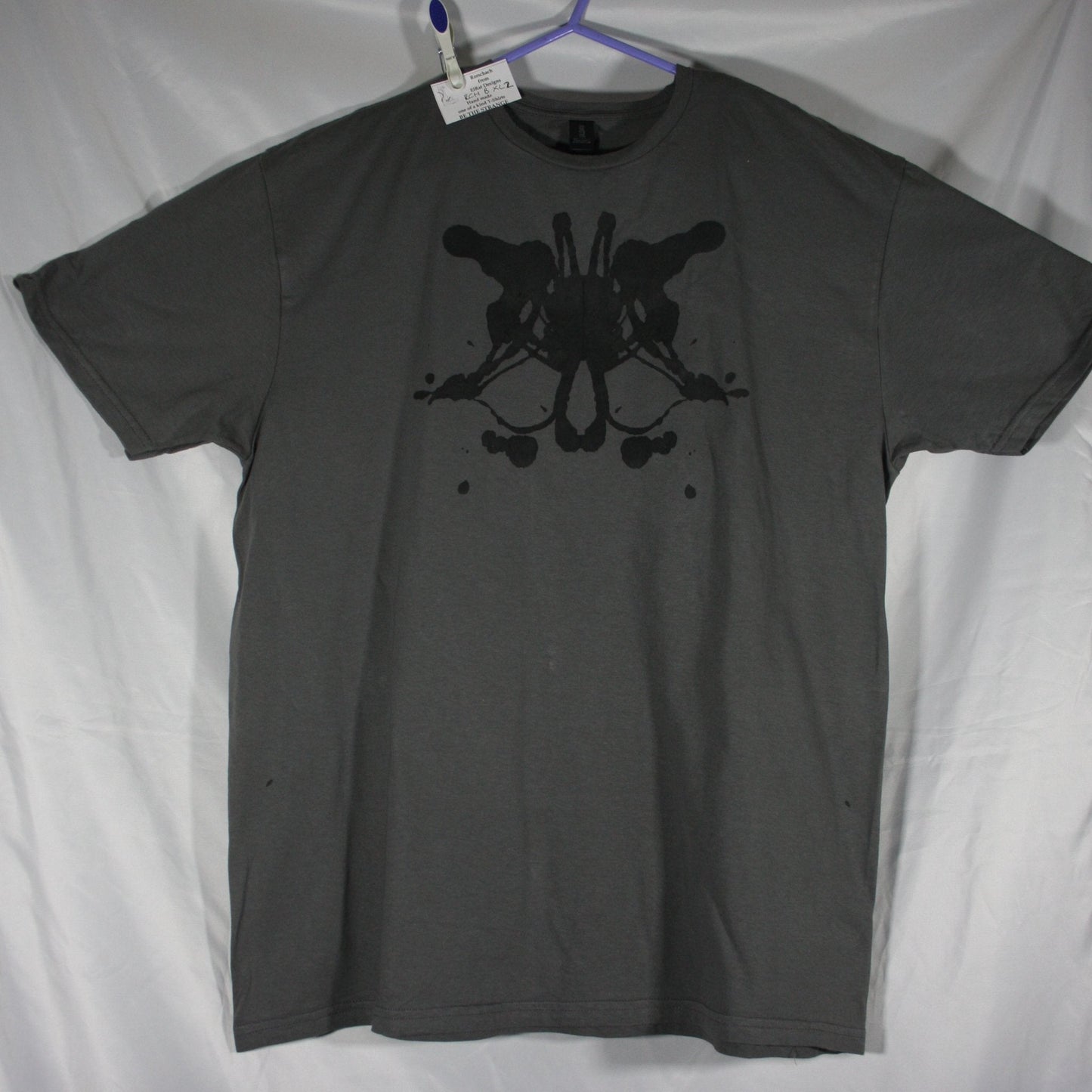 Rorschach, Charcoal cotton T-Shirt with Black ink blot - XL #2 (RCH B XL2) - ElRatDesigns - T Shirt