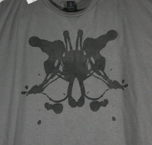 Rorschach, Charcoal cotton T-Shirt with Black ink blot - XL #2 (RCH B XL2) - ElRatDesigns - T Shirt