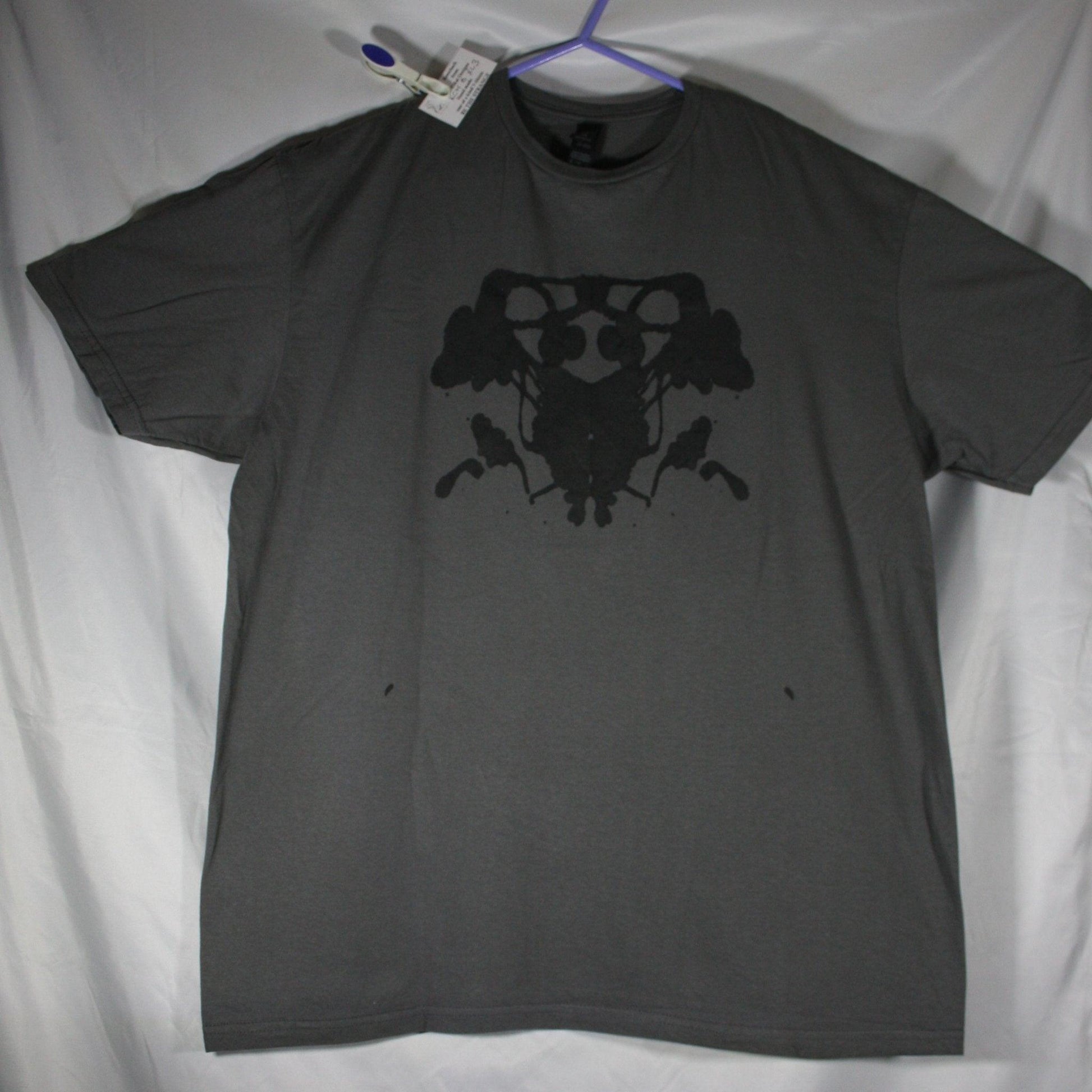 Rorschach, Charcoal cotton T-Shirt with Black ink blot - XL #3 (RCH B XL3) - ElRatDesigns - T Shirt