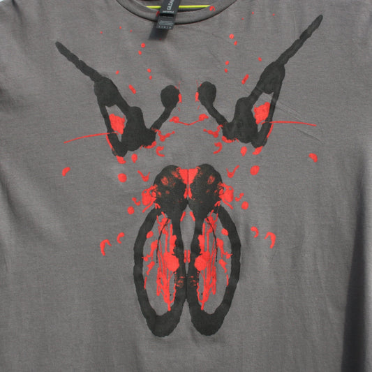 Rorschach, Charcoal cotton T-Shirt with Black & Red ink blot - Large #1 (RCH BR L1) - ElRatDesigns - T Shirt