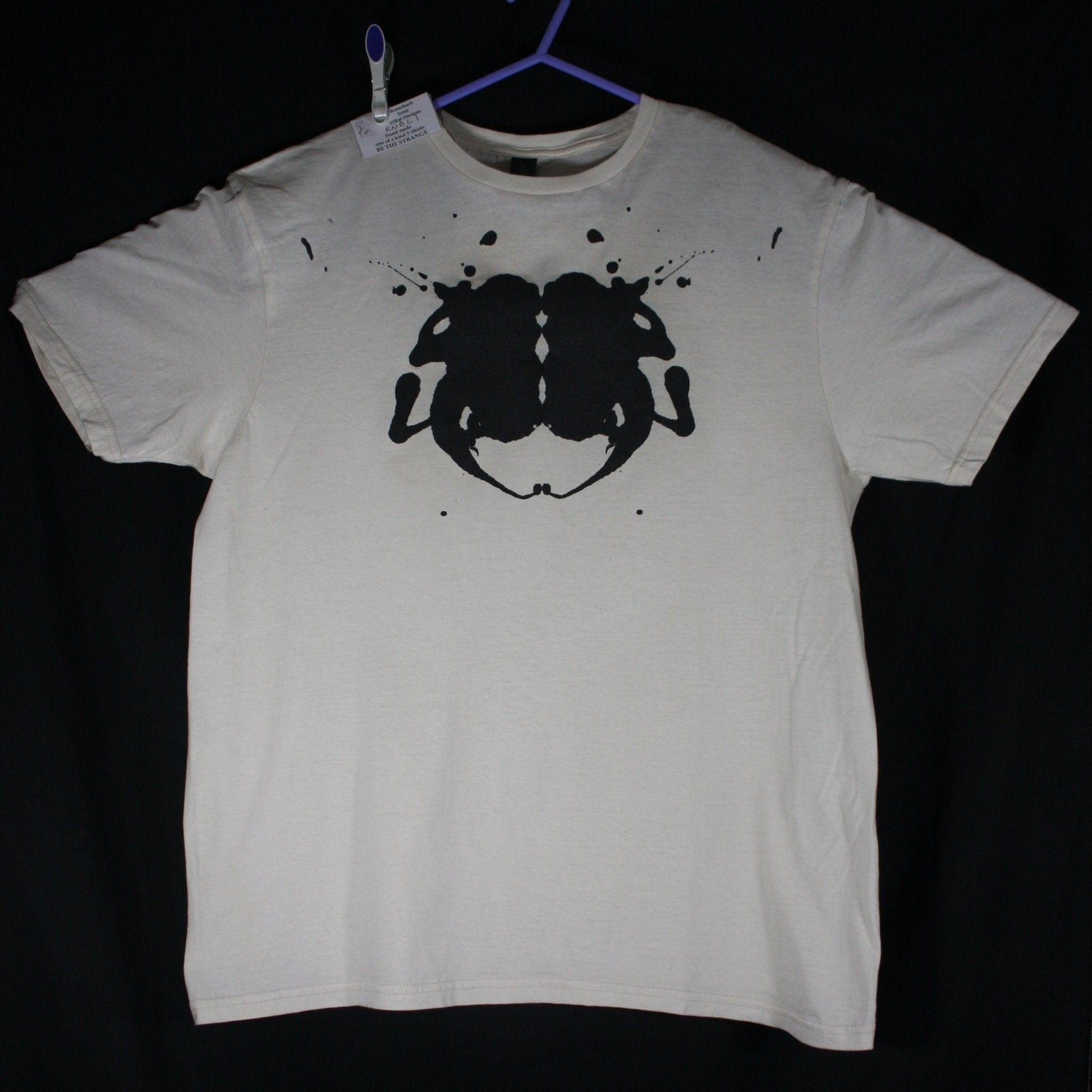 Rorschach, Natural cotton T-Shirt with Black ink blot - Large #1 (RN B L1) - ElRatDesigns - T Shirt