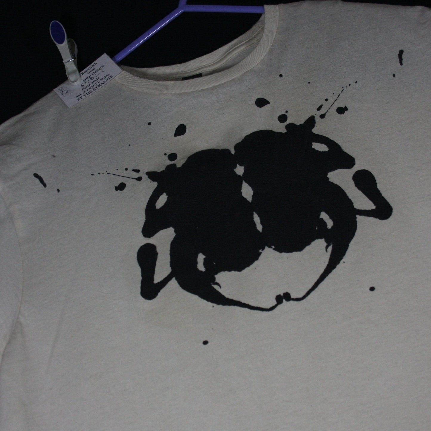 Rorschach, Natural cotton T-Shirt with Black ink blot - Large #1 (RN B L1) - ElRatDesigns - T Shirt